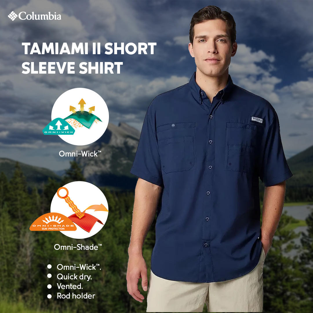 Columbia Mens Blue Omni-Shade Tamiami II Short Sleeve Shirt