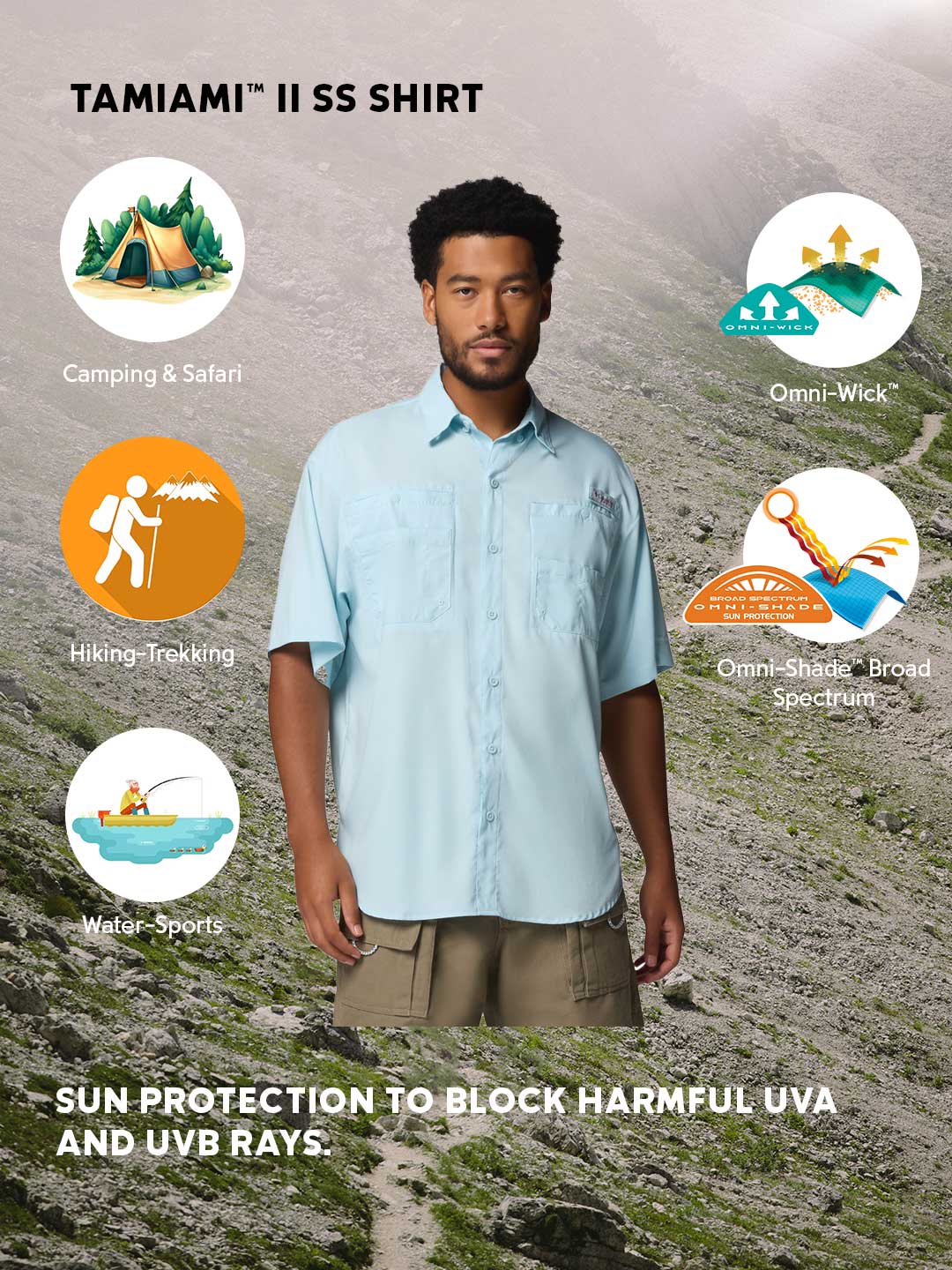 Columbia Men’s Blue Omni-Shade Tamiami II Short Sleeve Shirt