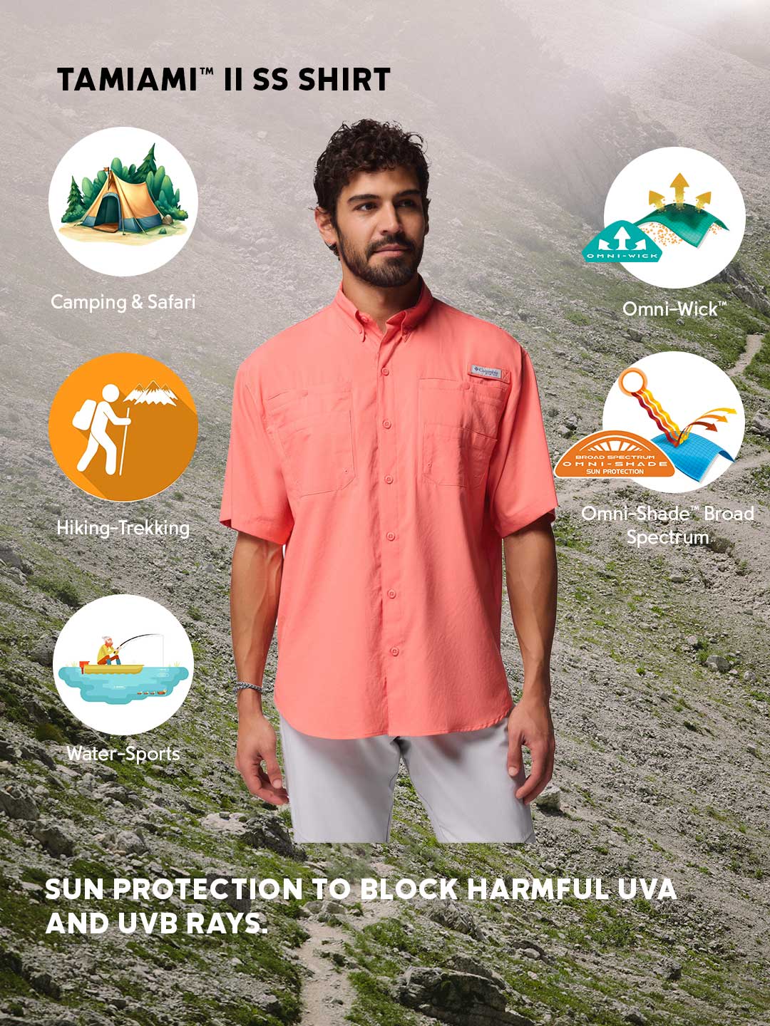 Columbia Men's Orange Omni-Shade Tamiami II Short Sleeve Shirt