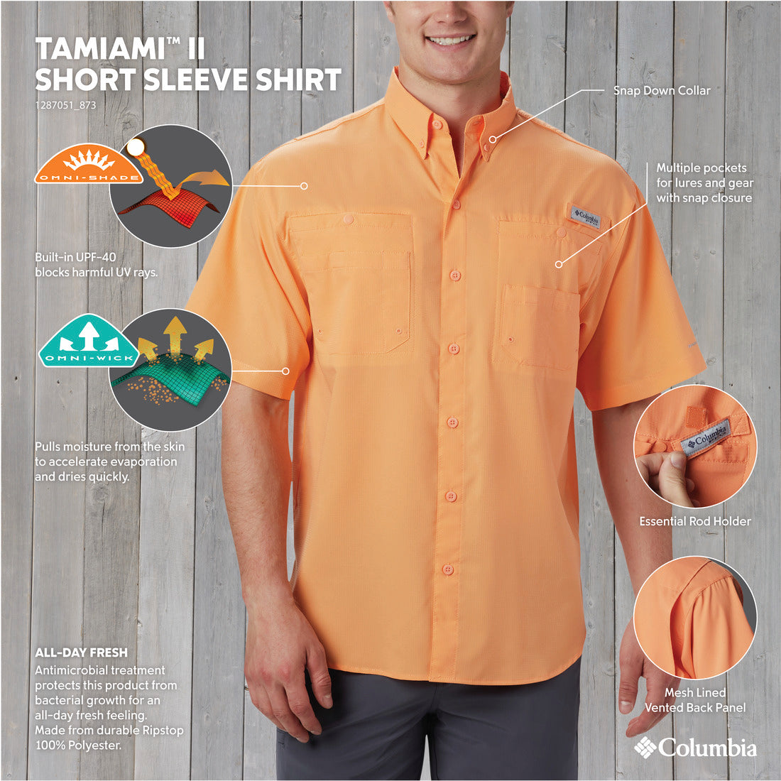 Columbia Men's Peach Omni-Shade Tamiami II Short Sleeve Shirt