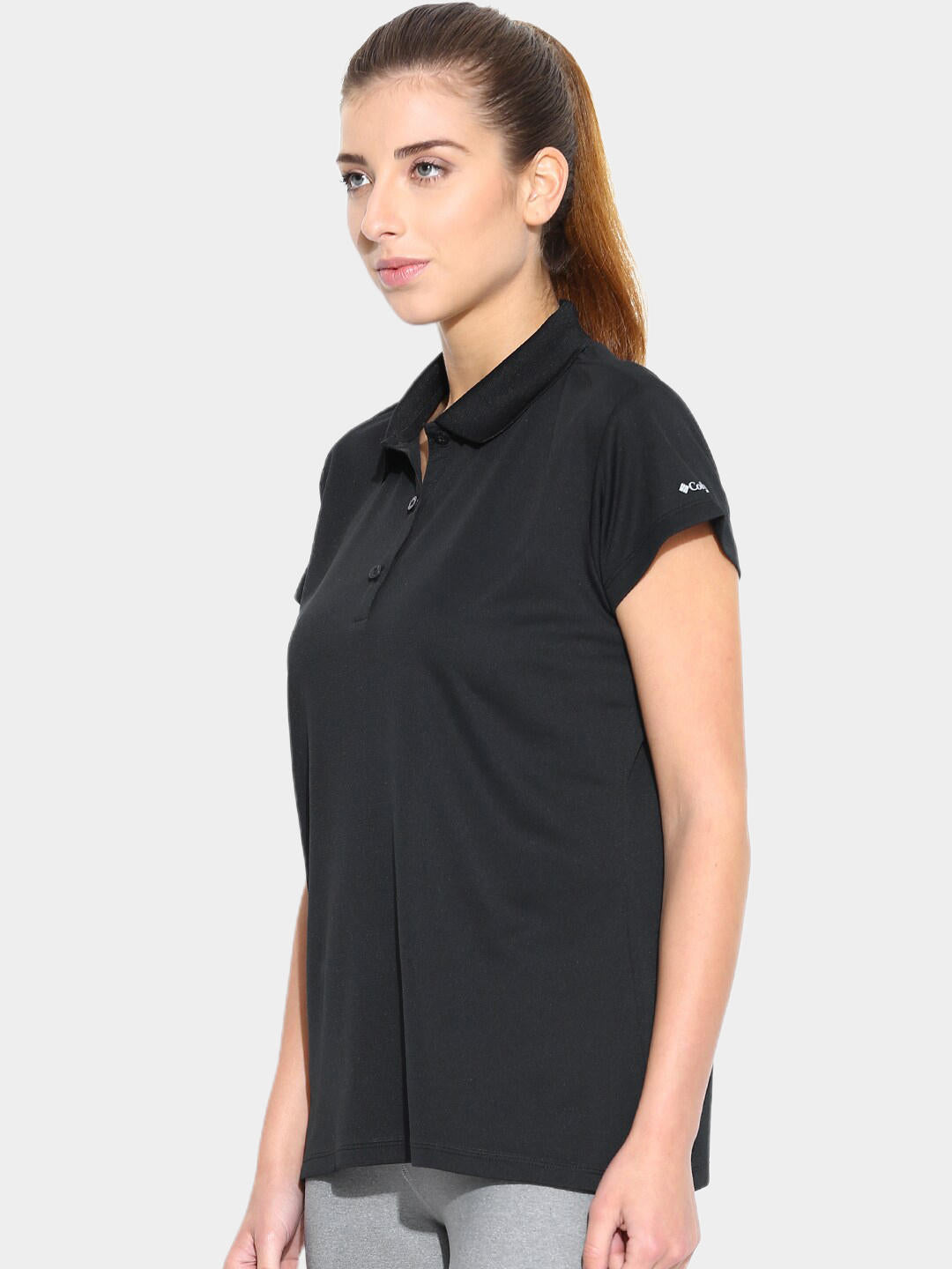 Columbia Women Black Innisfree SS Polo T-Shirt
