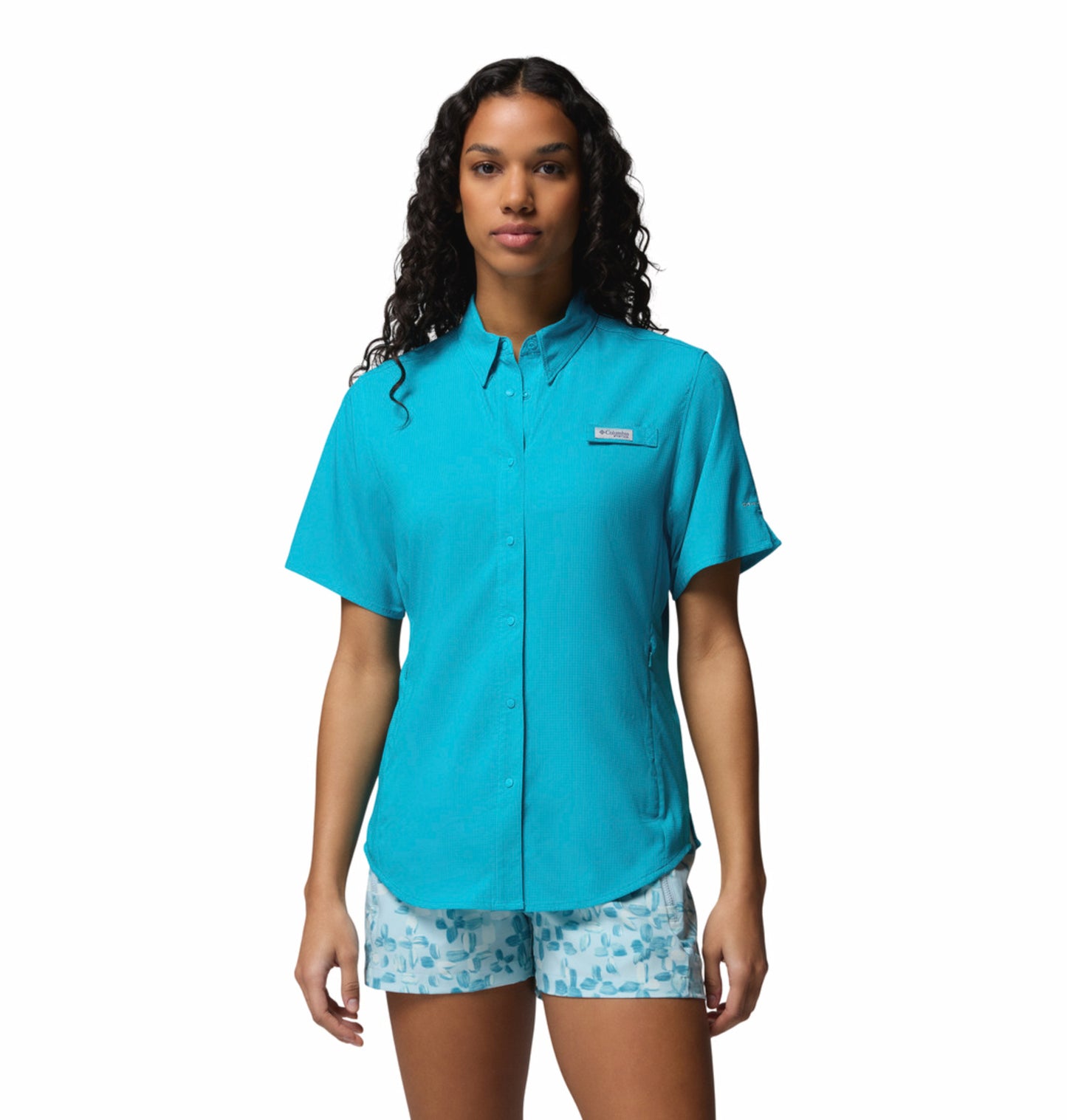 Columbia Women Blue Omni-Shade Tamiami II Short Sleeve Shirt with UV Protection