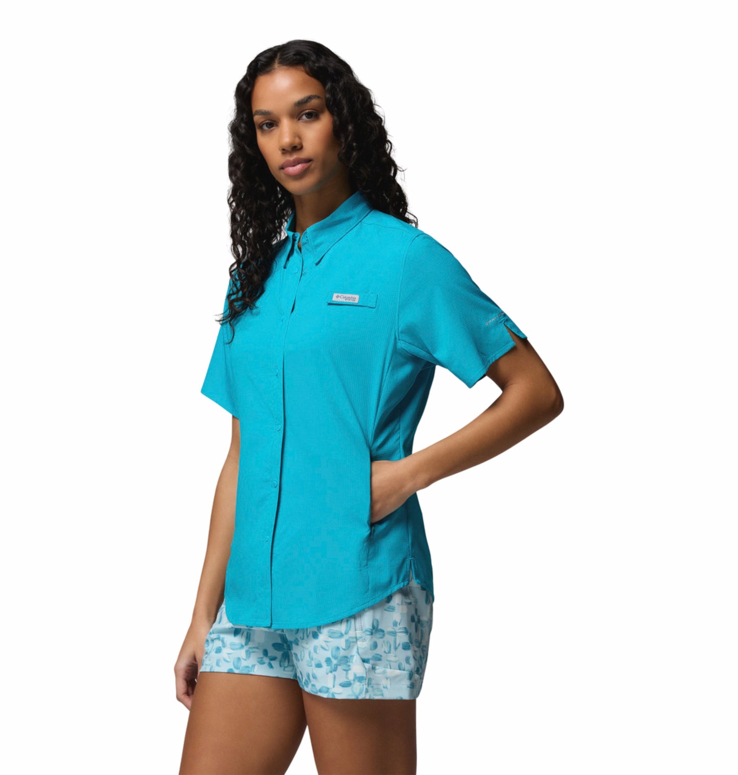 Columbia Women Blue Omni-Shade Tamiami II Short Sleeve Shirt with UV Protection