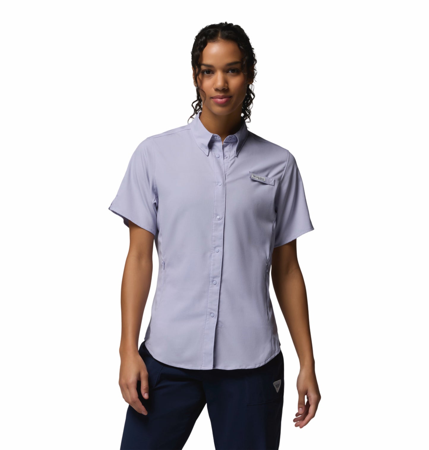 Columbia Women Blue Omni-Shade Tamiami II Short Sleeve Shirt for Sun Protection