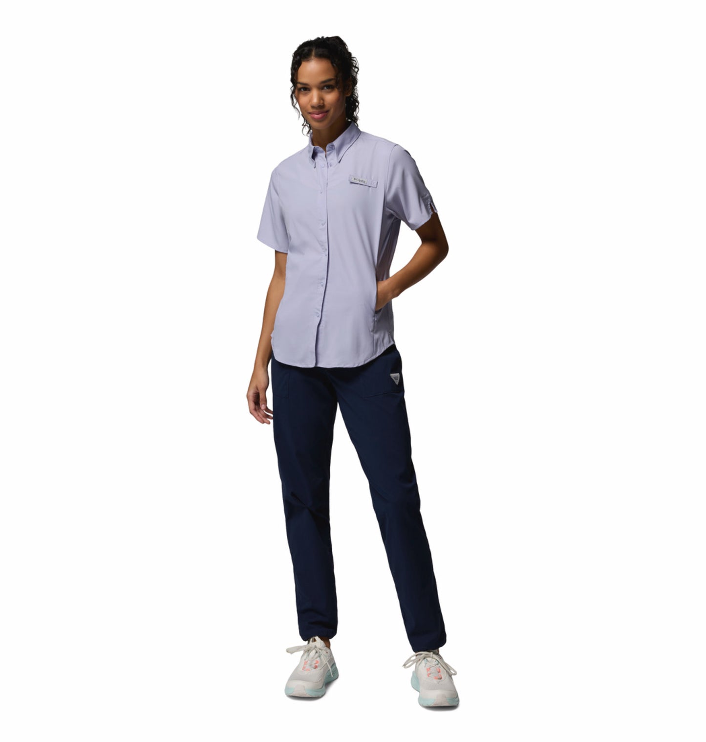 Columbia Women Blue Omni-Shade Tamiami II Short Sleeve Shirt for Sun Protection