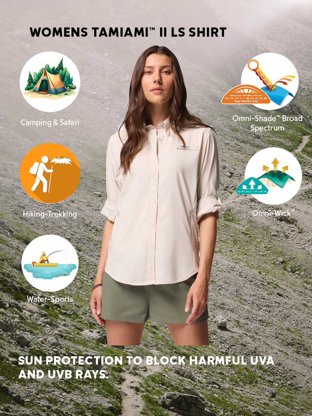Columbia Women's Omni-Shade Tamiami II Long Sleeve Shirt - Beige
