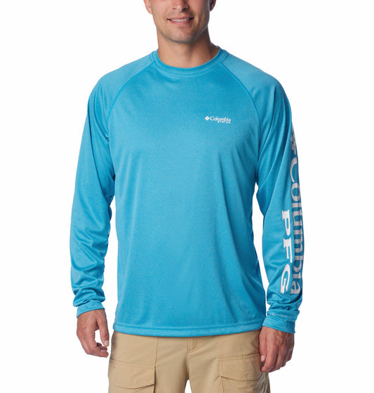 Columbia Mens Blue Terminal Tackle Heather Long Sleeve Shirt
