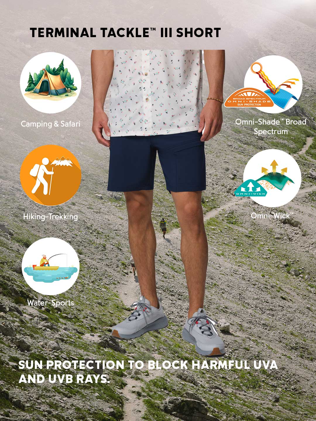 Columbia Men’s Navy Blue Omni-Shade Terminal Tackle III Shorts