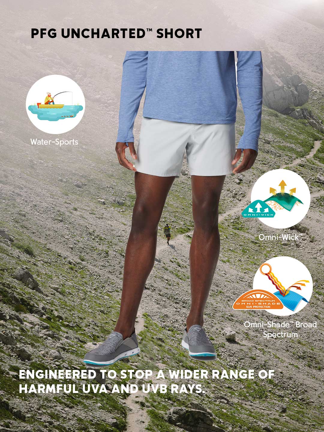 Columbia Men’s Light Grey Omni-Shade PFG Uncharted Shorts