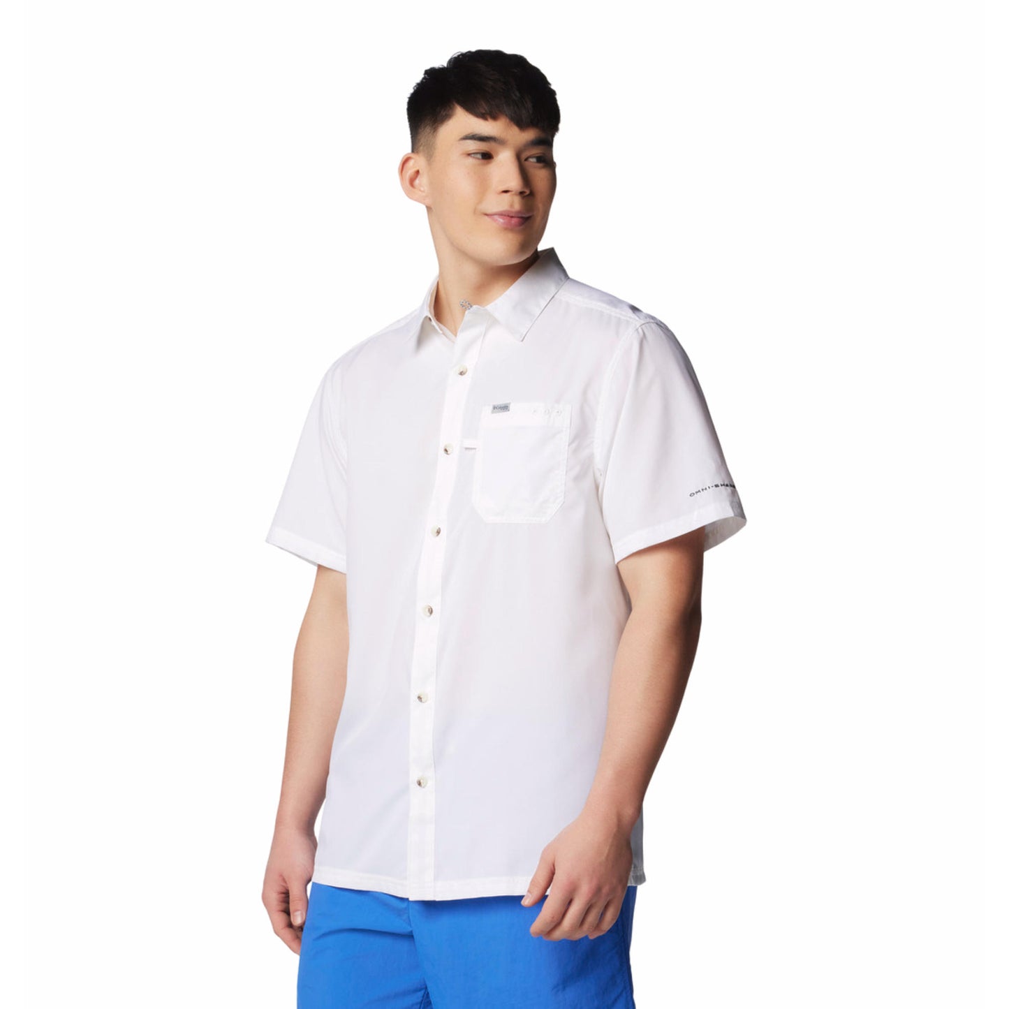 Columbia Men White Omni-Shade Slack Tide Camp Shirt (Sun Protection)
