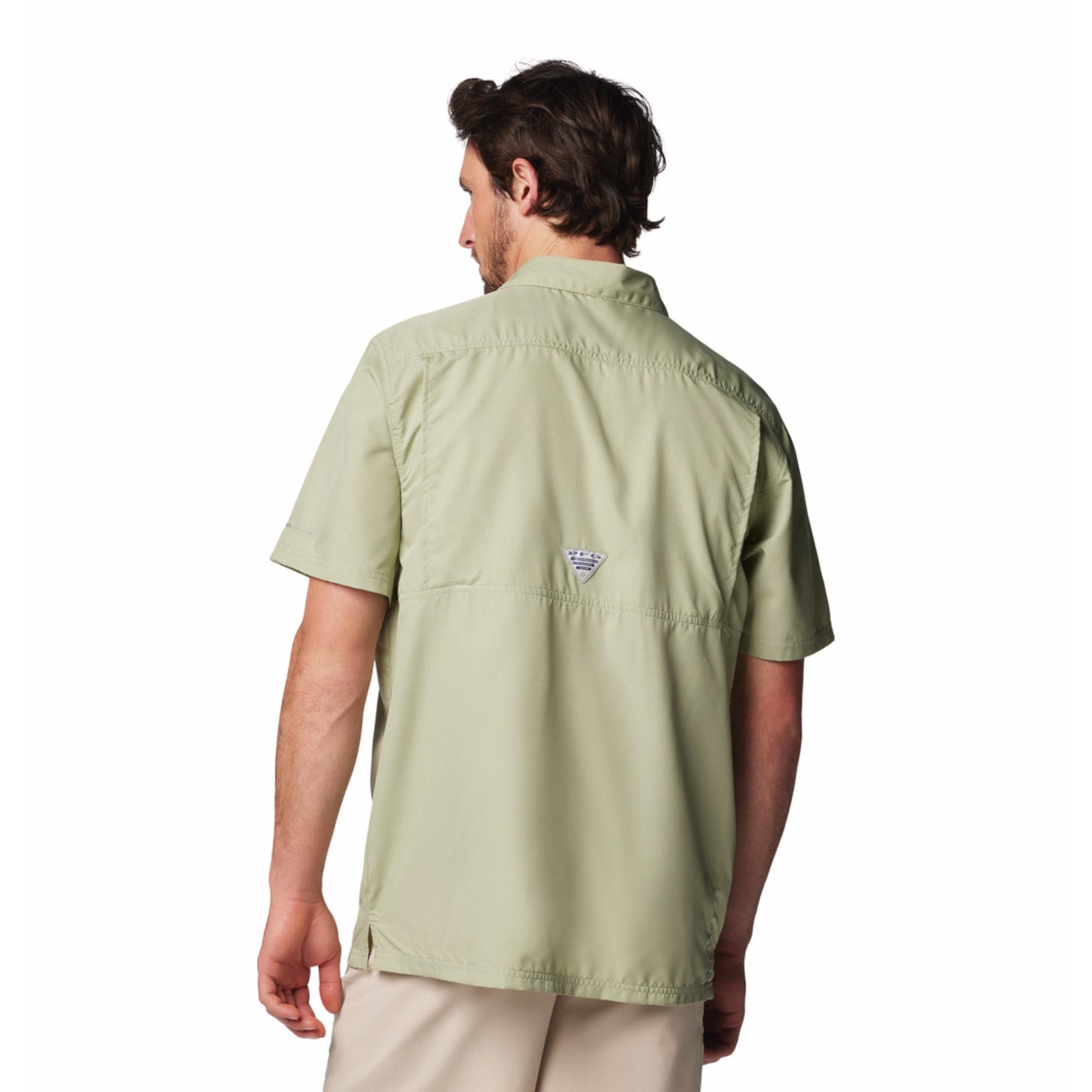 Columbia Men Green Omni-Shade Slack Tide Camp Shirt (Sun Protection)