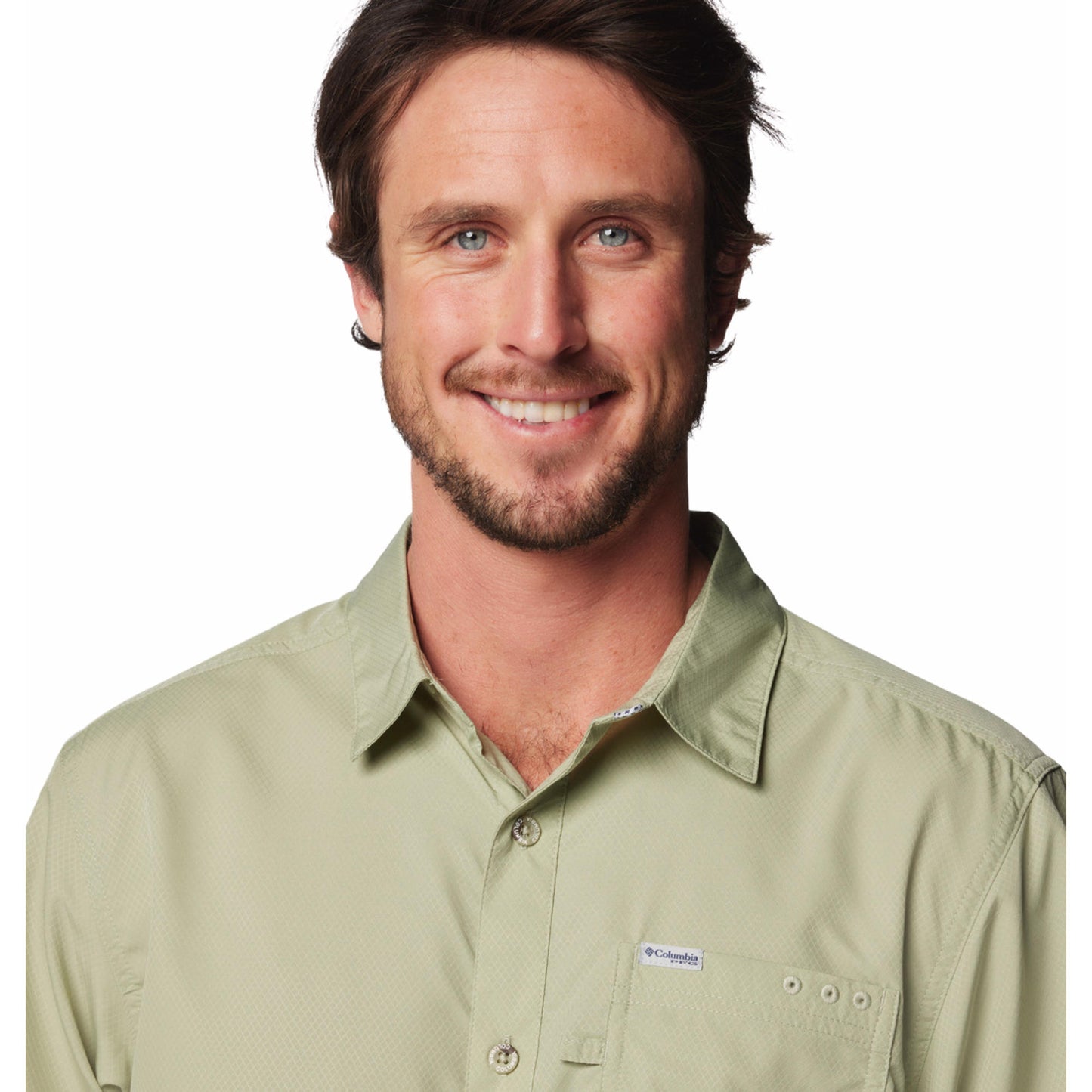 Columbia Men Green Omni-Shade Slack Tide Camp Shirt (Sun Protection)