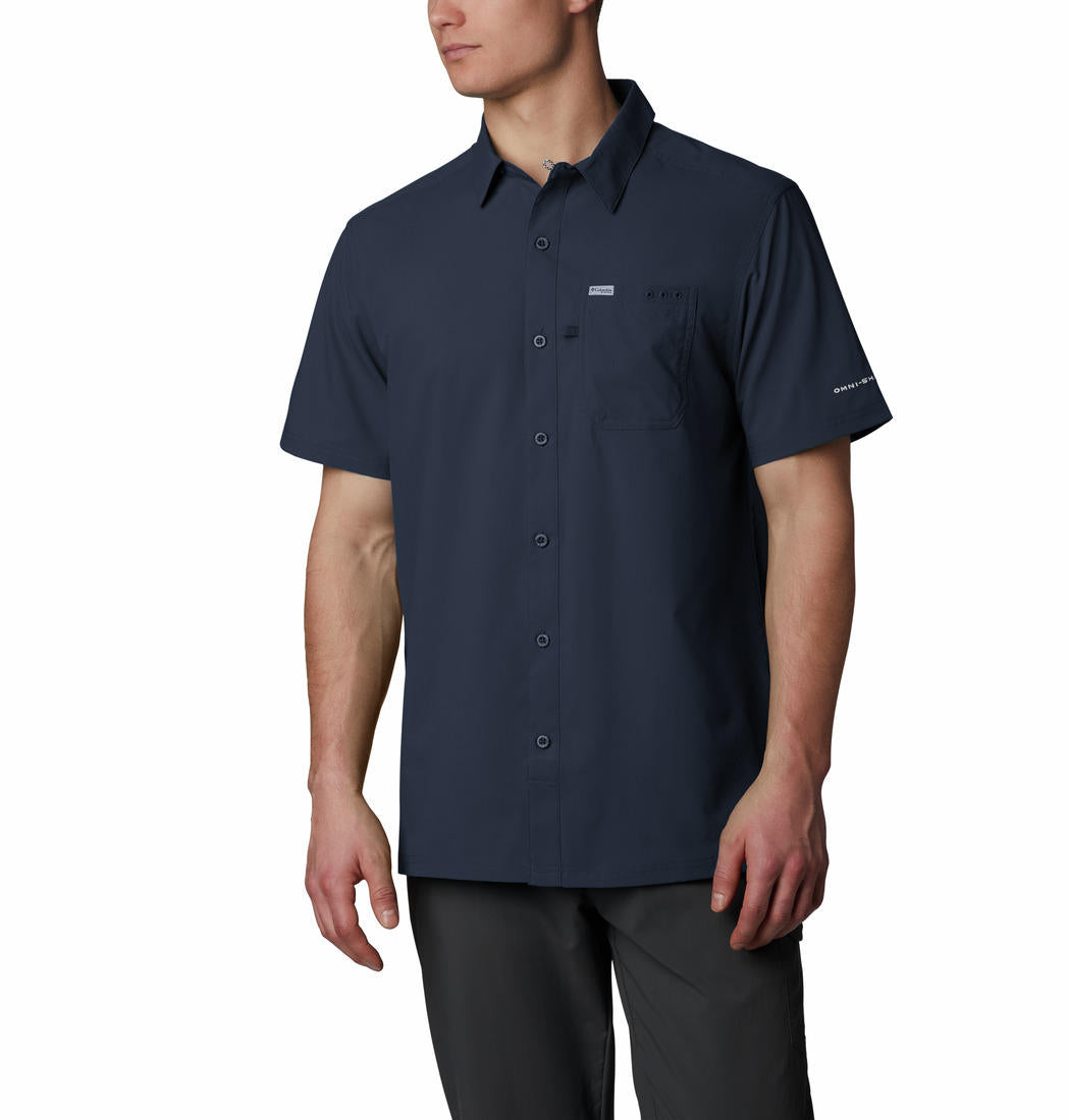Columbia Men Navy Blue Omni-Shade Slack Tide Camp Shirt (Sun Protection)