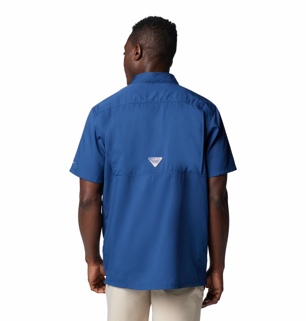 Columbia Men Blue Omni-Shade Slack Tide Camp Shirt (Sun Protection)