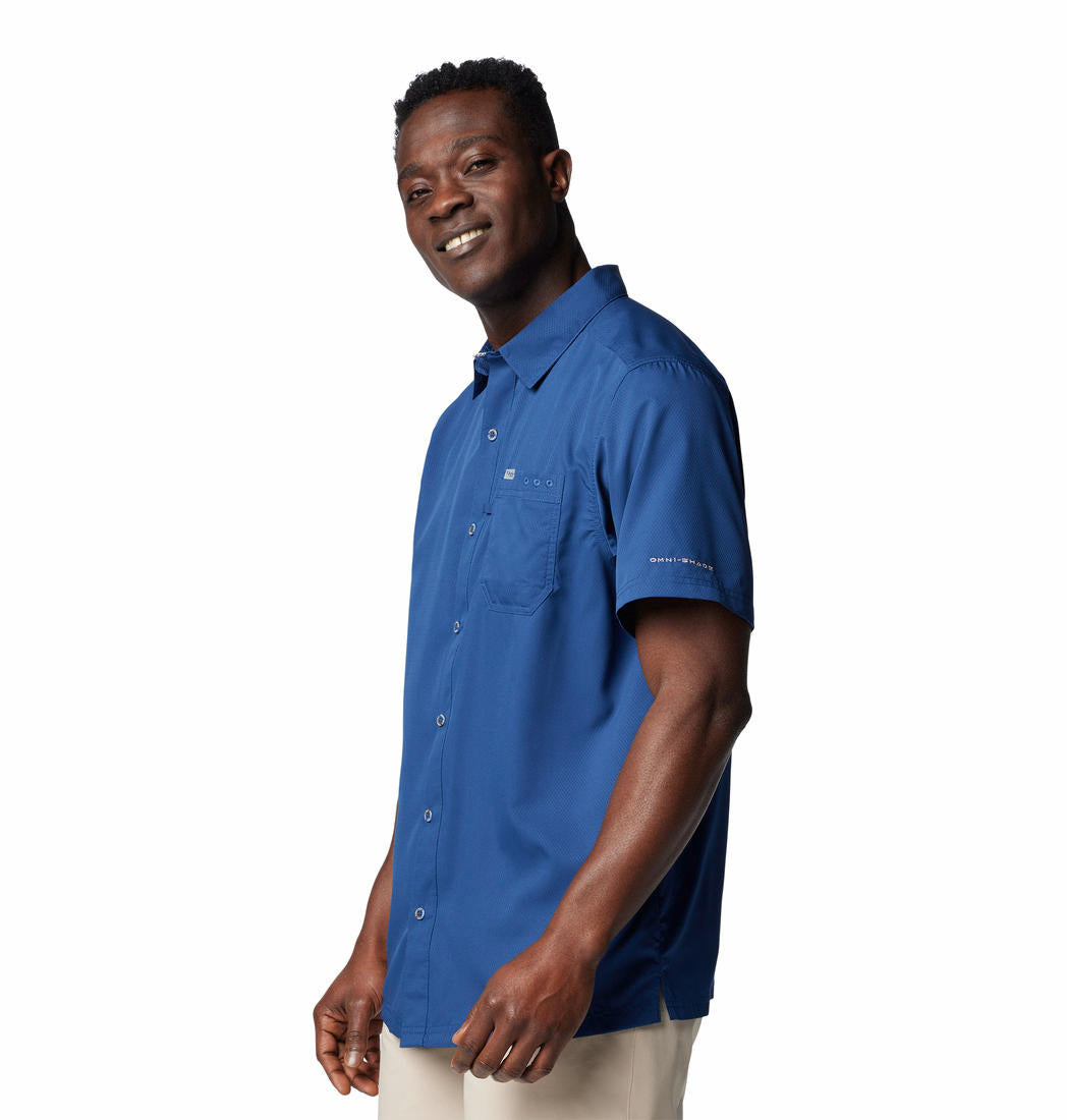 Columbia Men Blue Omni-Shade Slack Tide Camp Shirt (Sun Protection)