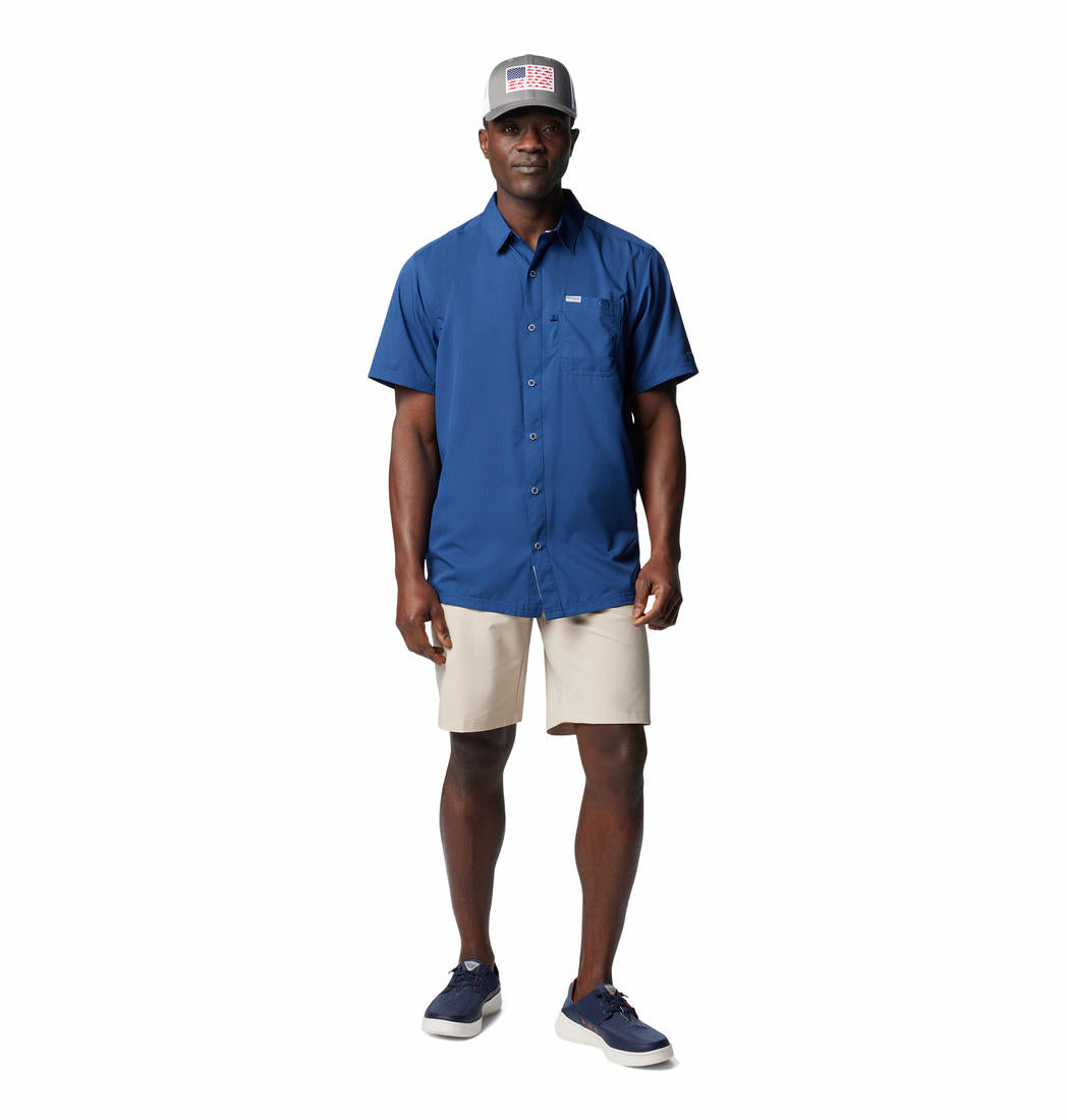 Columbia Men Blue Omni-Shade Slack Tide Camp Shirt (Sun Protection)