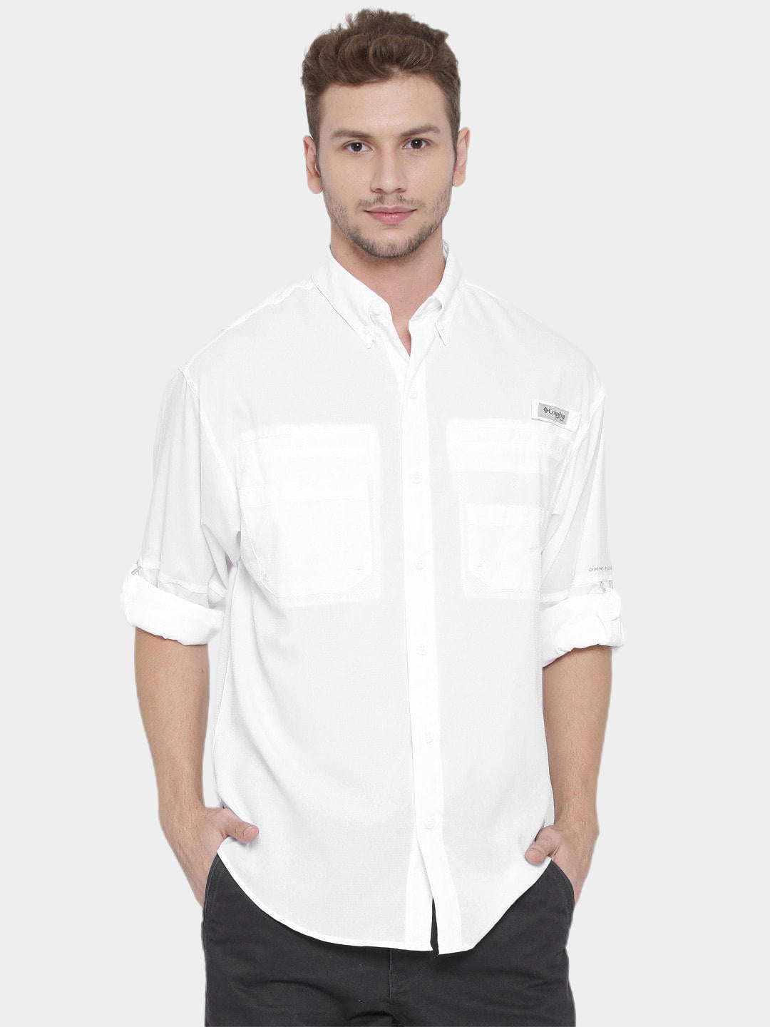 Columbia Men White Tamiami II LS Shirt (Sun Protection)