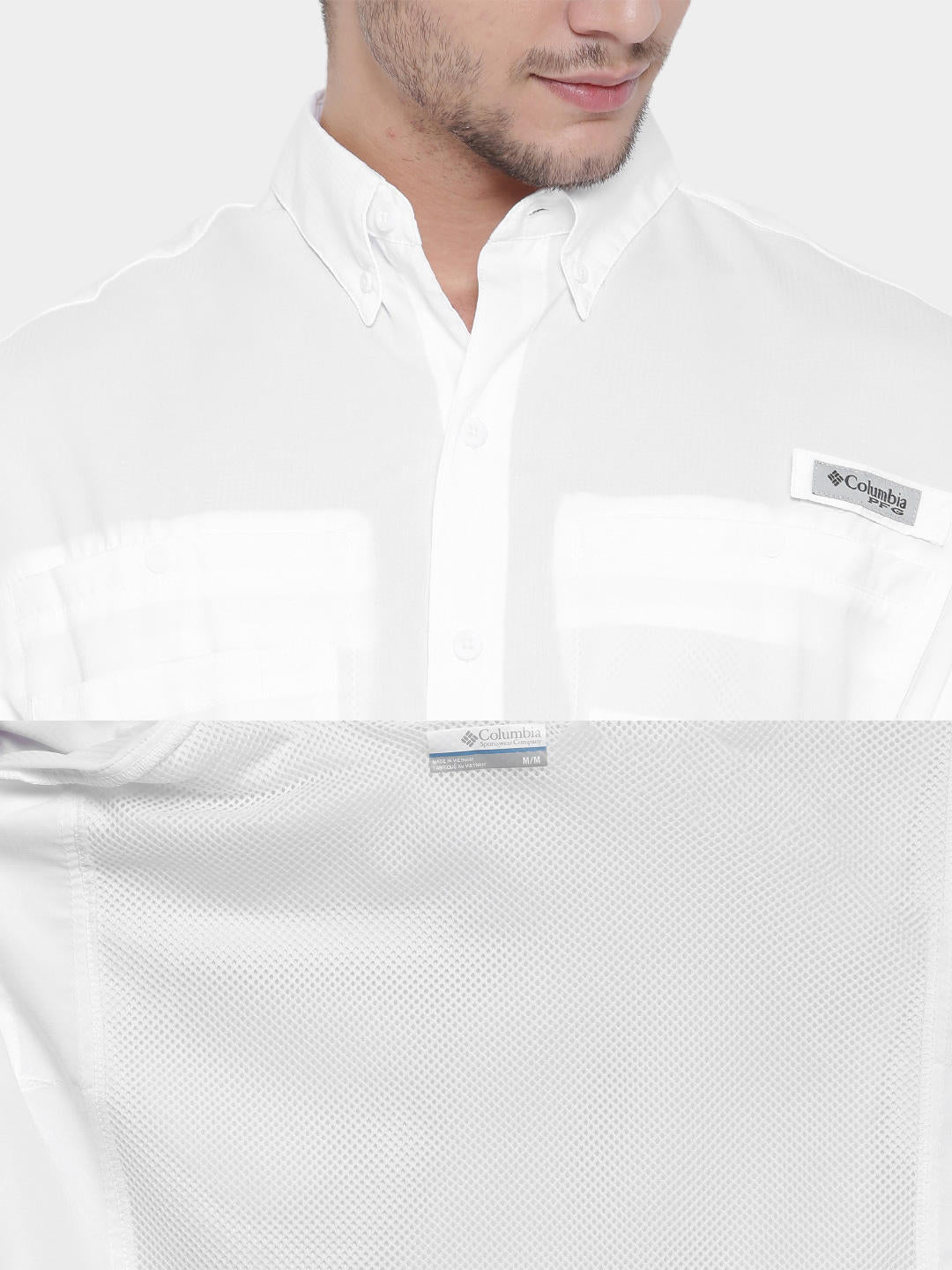 Columbia Men White Tamiami II LS Shirt (Sun Protection)