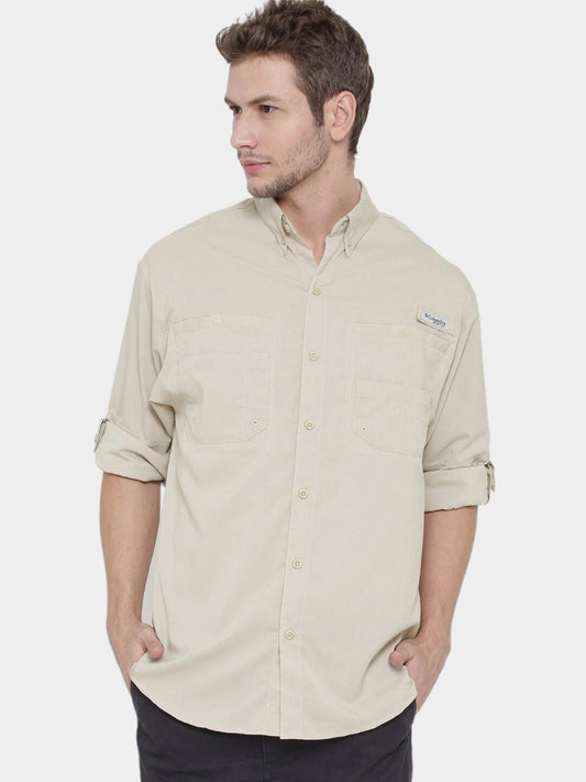 Columbia Men Beige Tamiami II LS Shirt (Sun Protection)