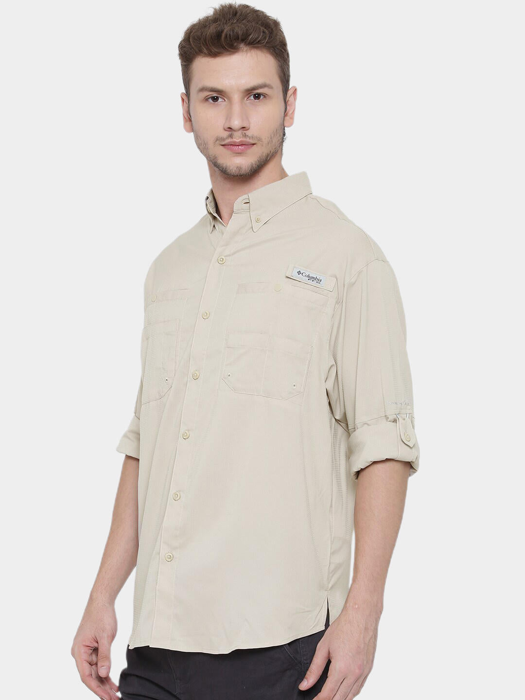 Columbia Men Beige Tamiami II LS Shirt (Sun Protection)