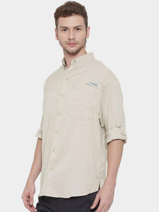 Columbia Men Beige Tamiami II LS Shirt (Sun Protection)
