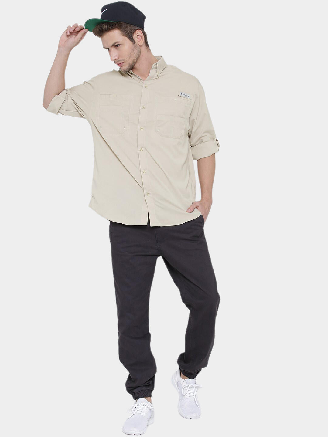 Columbia Men Beige Tamiami II LS Shirt (Sun Protection)