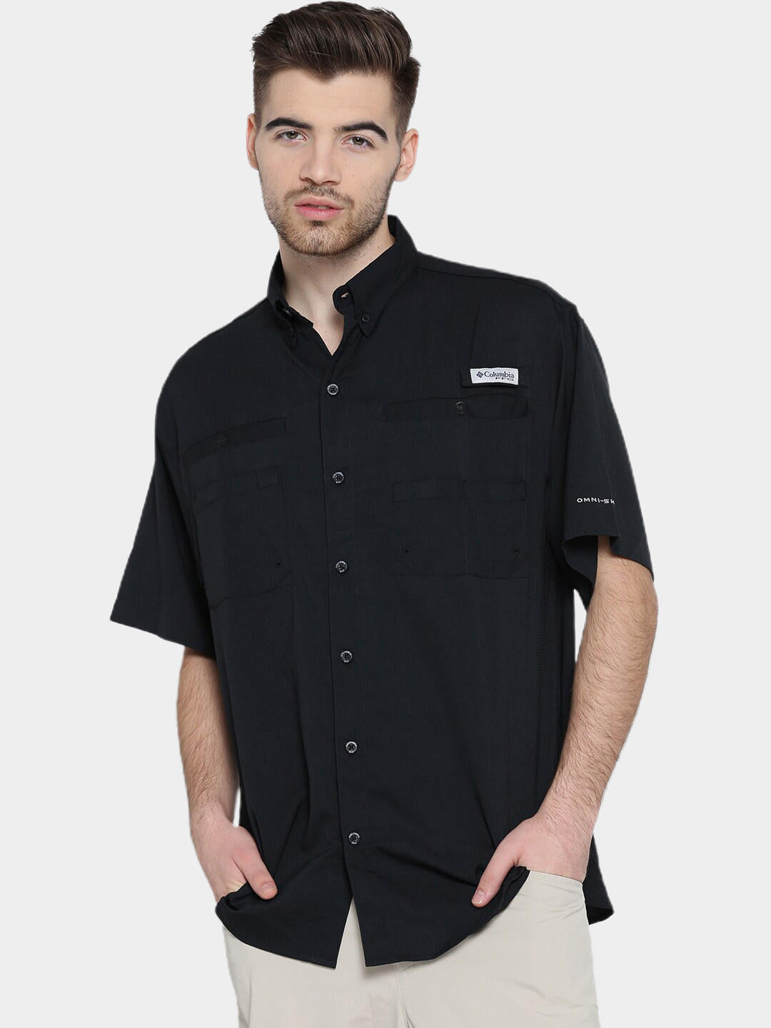 Columbia Men Black Tamiami II SS Shirt (Sun Protection)
