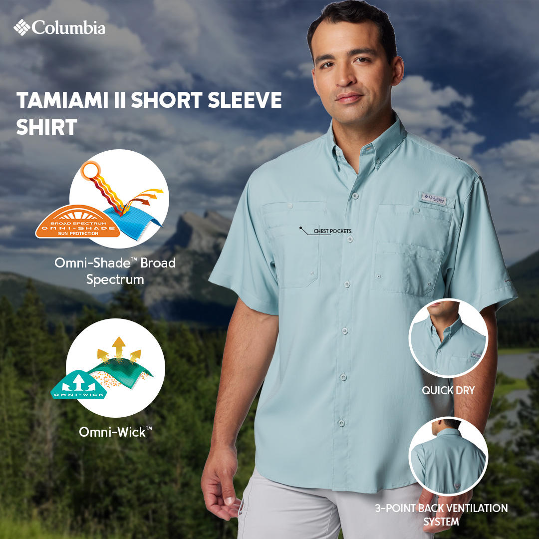 Columbia Mens Blue Omni-Wick Tamiami II Short Sleeve Shirt