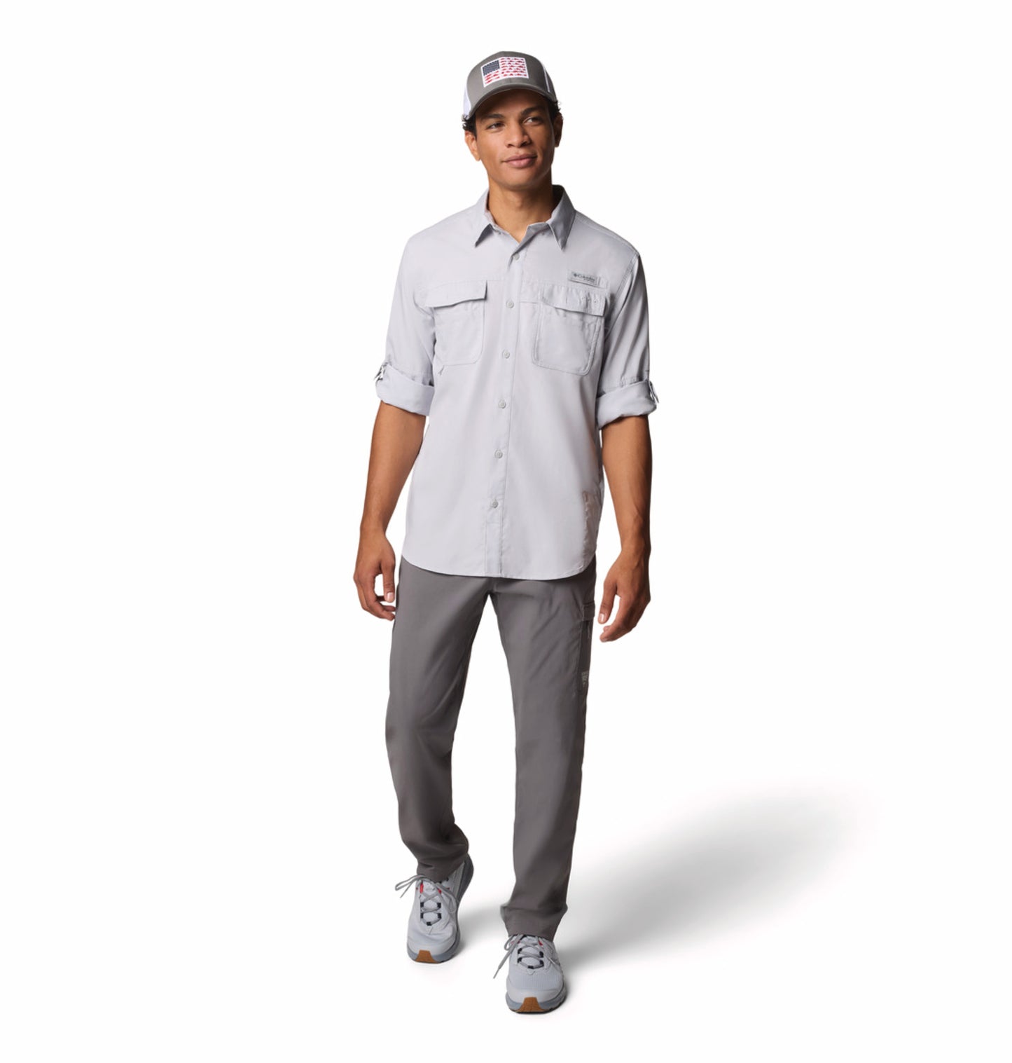 Columbia Men Light Grey Omni-Shade Blood n Guts V Long Sleeve Shirt