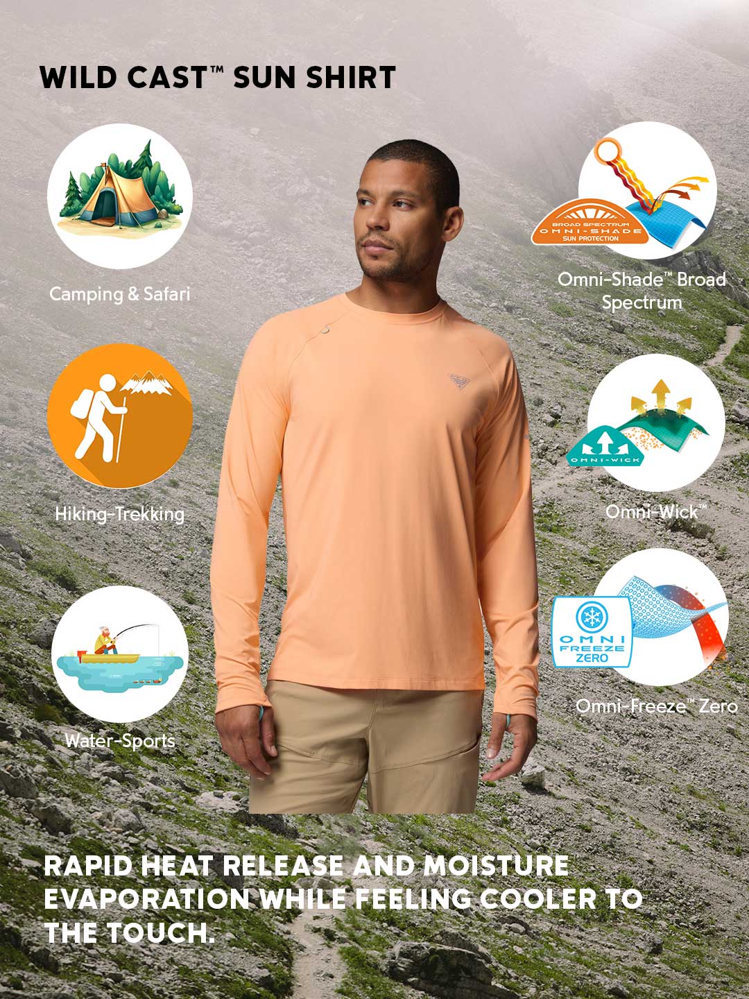Columbia Men’s Peach Omni-Freeze Wild Cast Sun Protection Performance T-Shirt