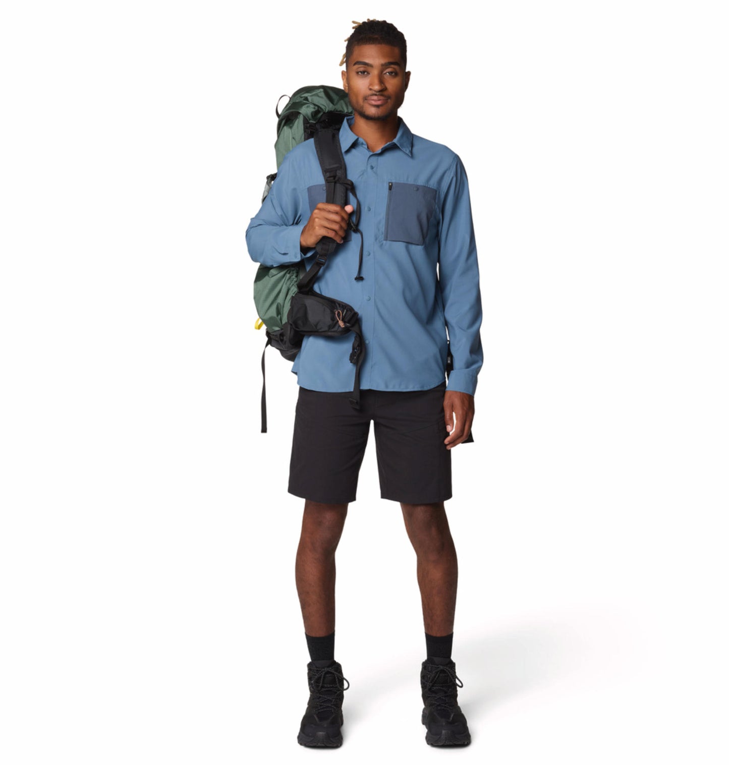 Mountain Hardwear Men Blue UPF 50 Trail Sender Shirt (Sun Protection)