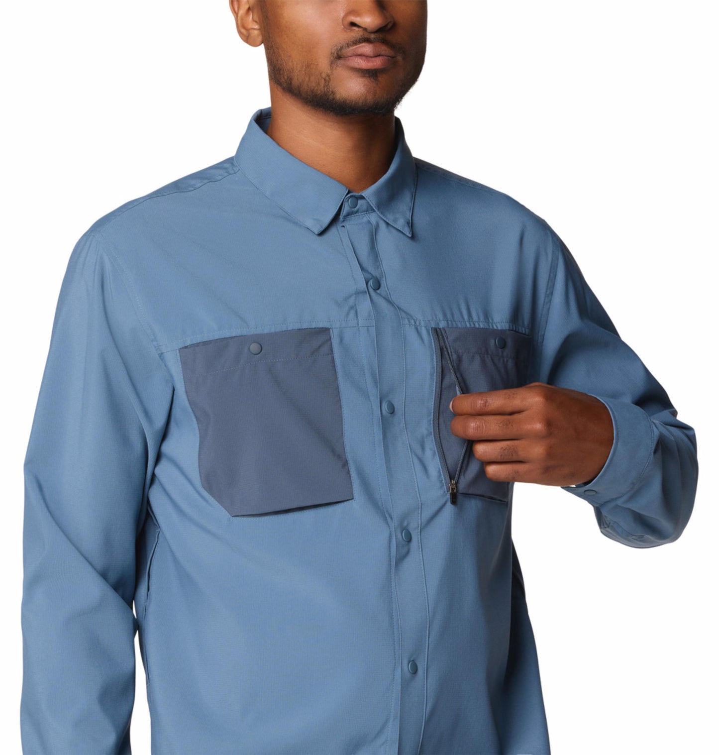 Mountain Hardwear Men Blue UPF 50 Trail Sender Shirt (Sun Protection)