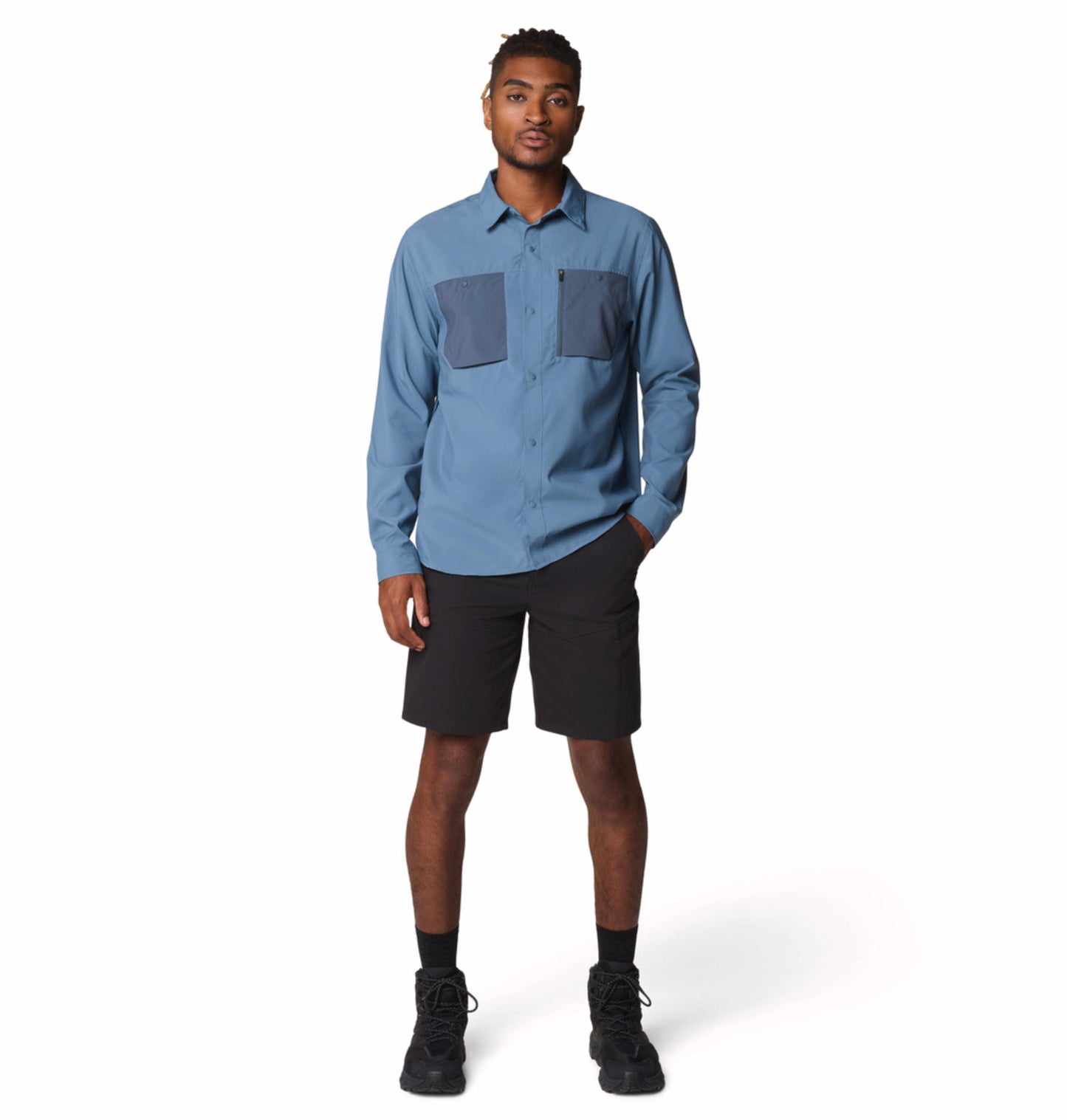 Mountain Hardwear Men Blue UPF 50 Trail Sender Shirt (Sun Protection)