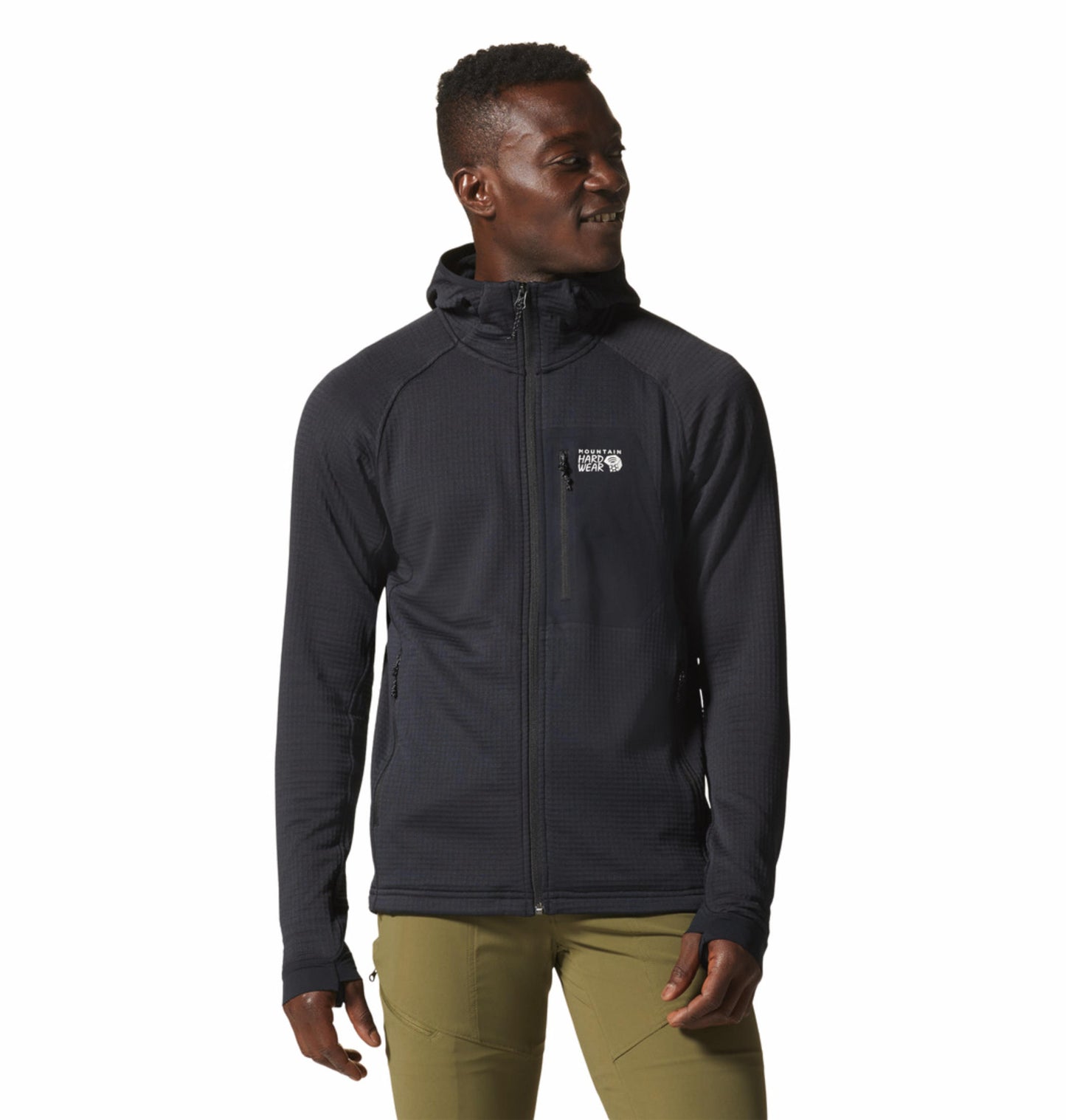 Mountain Hardwear Men Black Polartec Power Grid Fleece Hoodie
