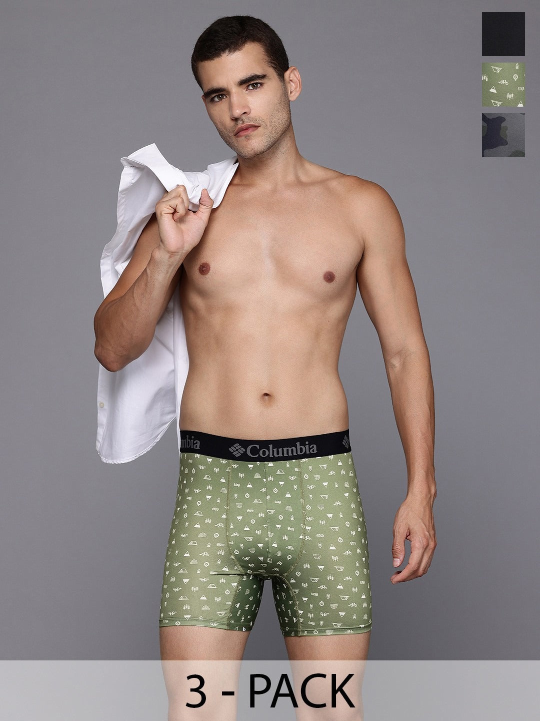 Columbia Men Multicolor Omni-Wick Printed Stretch Boxer Briefs - Pack of 3 (Non-Returnable)