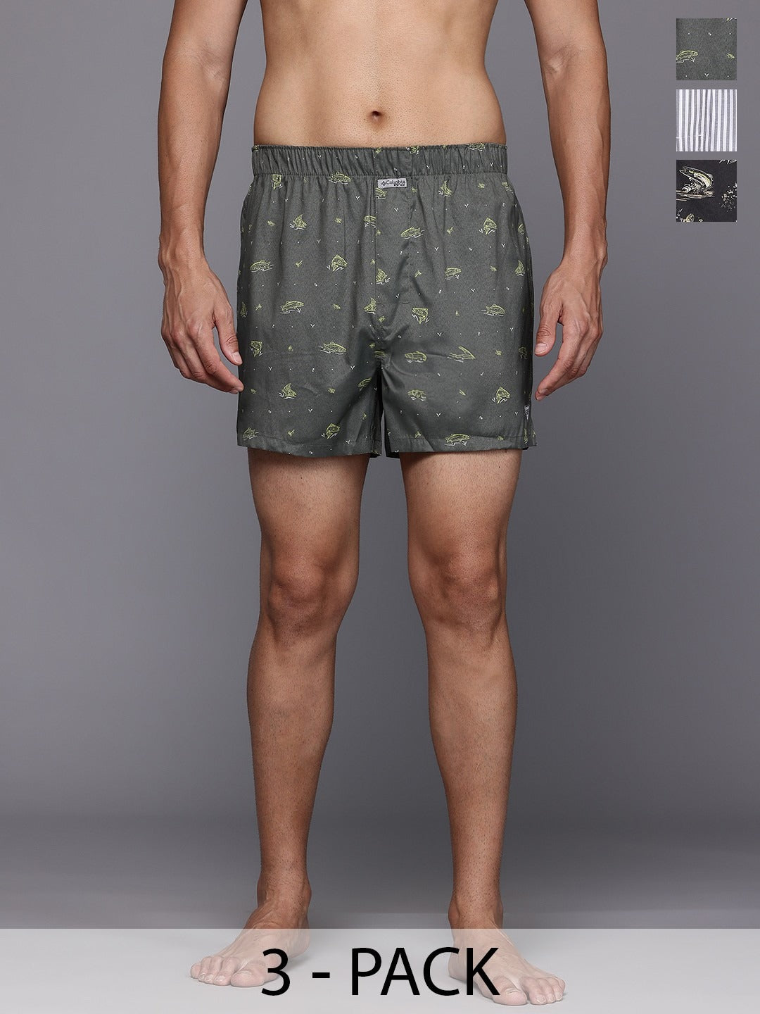 Columbia Men Black PFG Printed Woven Boxers - Pack of 3 (Non-Returnable)