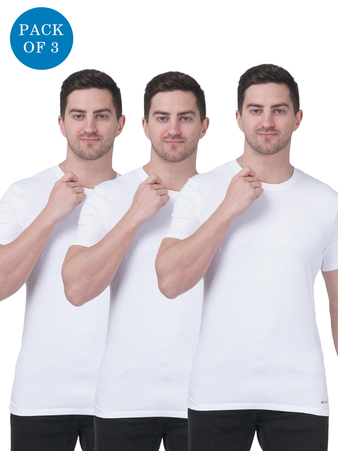 Columbia Men White 100% Pure Cotton Crew-Neck Tee Classic Fit 3 Pack Solid (Non Returnable)