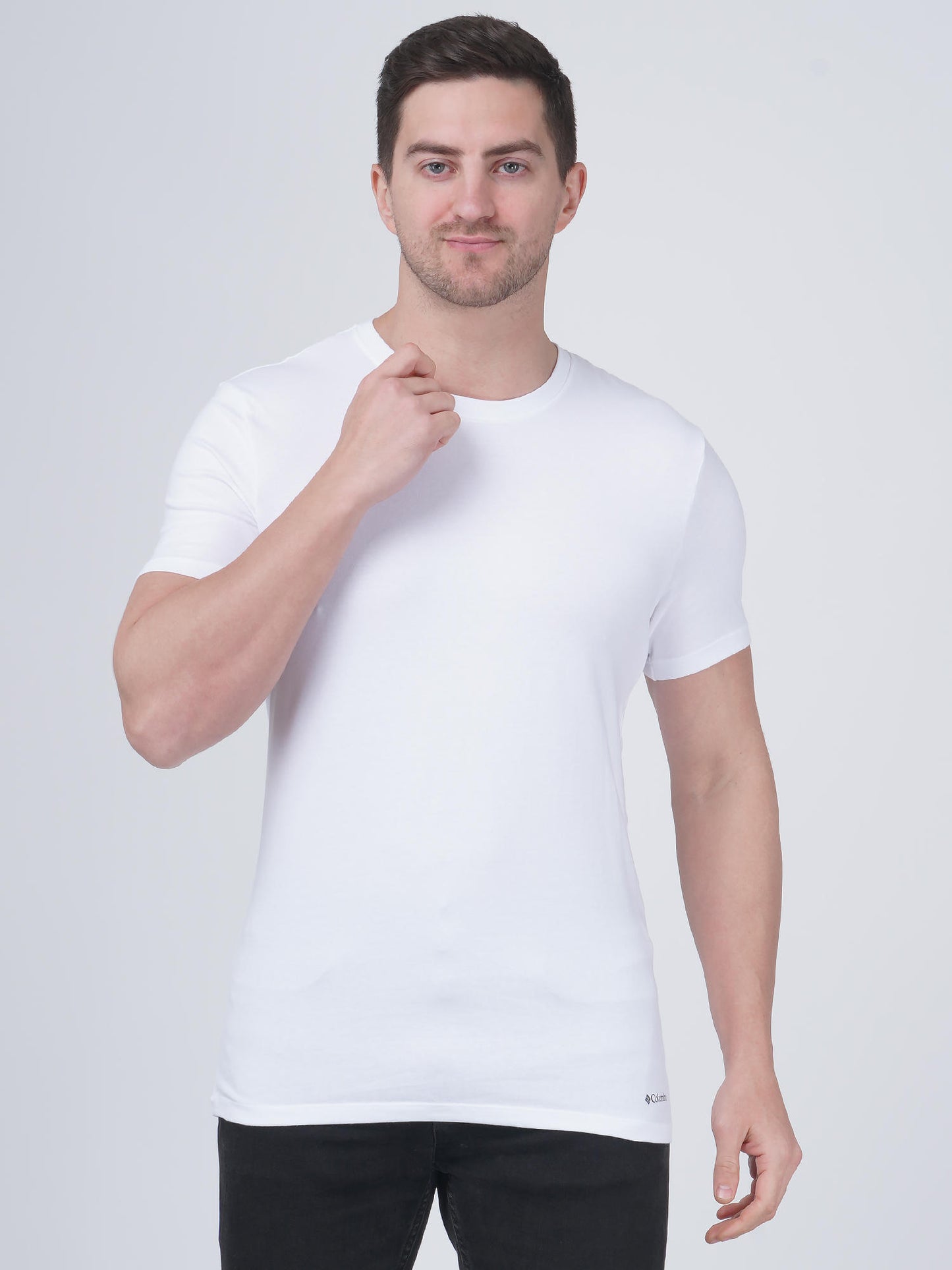 Columbia Men White 100% Pure Cotton Crew-Neck Tee Classic Fit 3 Pack Solid (Non Returnable)
