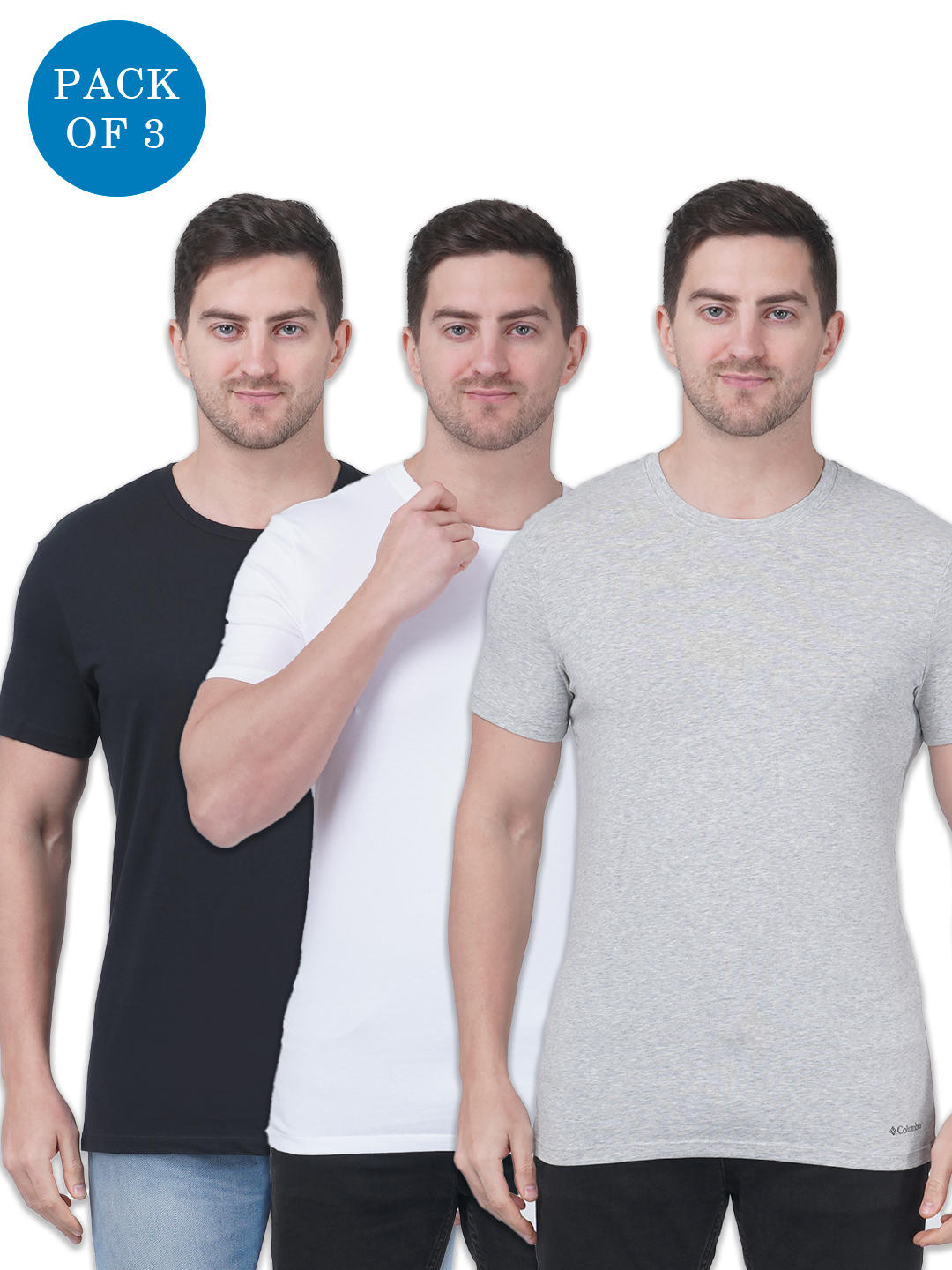 Columbia Men Multi Cotton / Stretch Crew-Neck Tee 3 Pack Solid (Non Returnable)