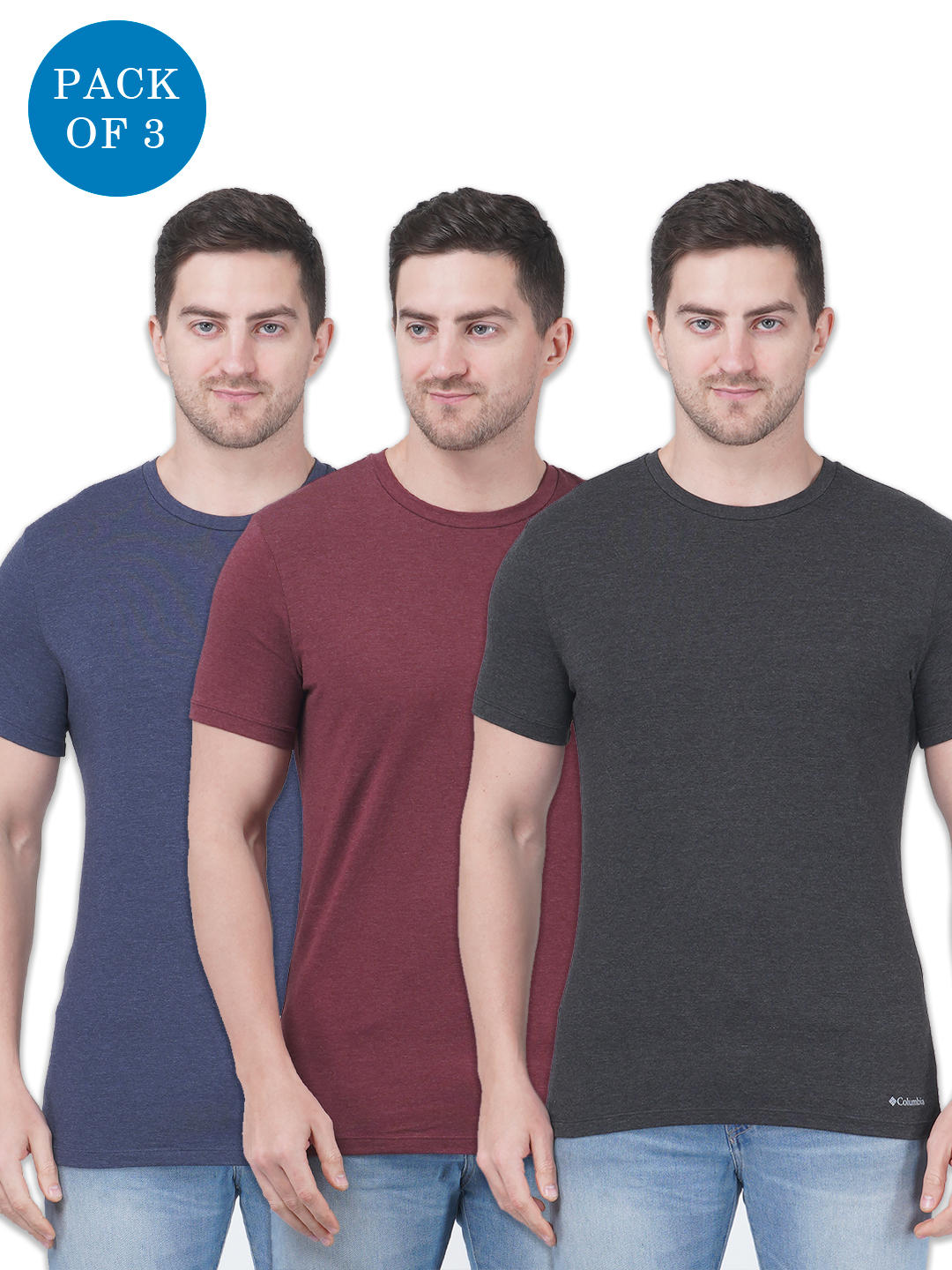 Columbia Men Black Performance Cotton / Stretch Crew-Neck Tee 3 Pack Solid (Non Returnable)