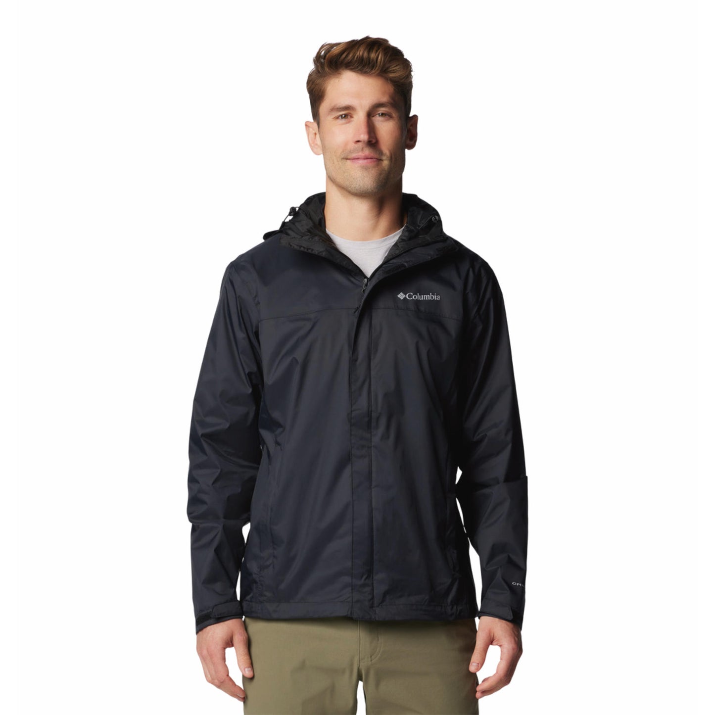 Columbia Men Black Omni-Tech Watertight II Hooded Rain Jacket (Waterproof)