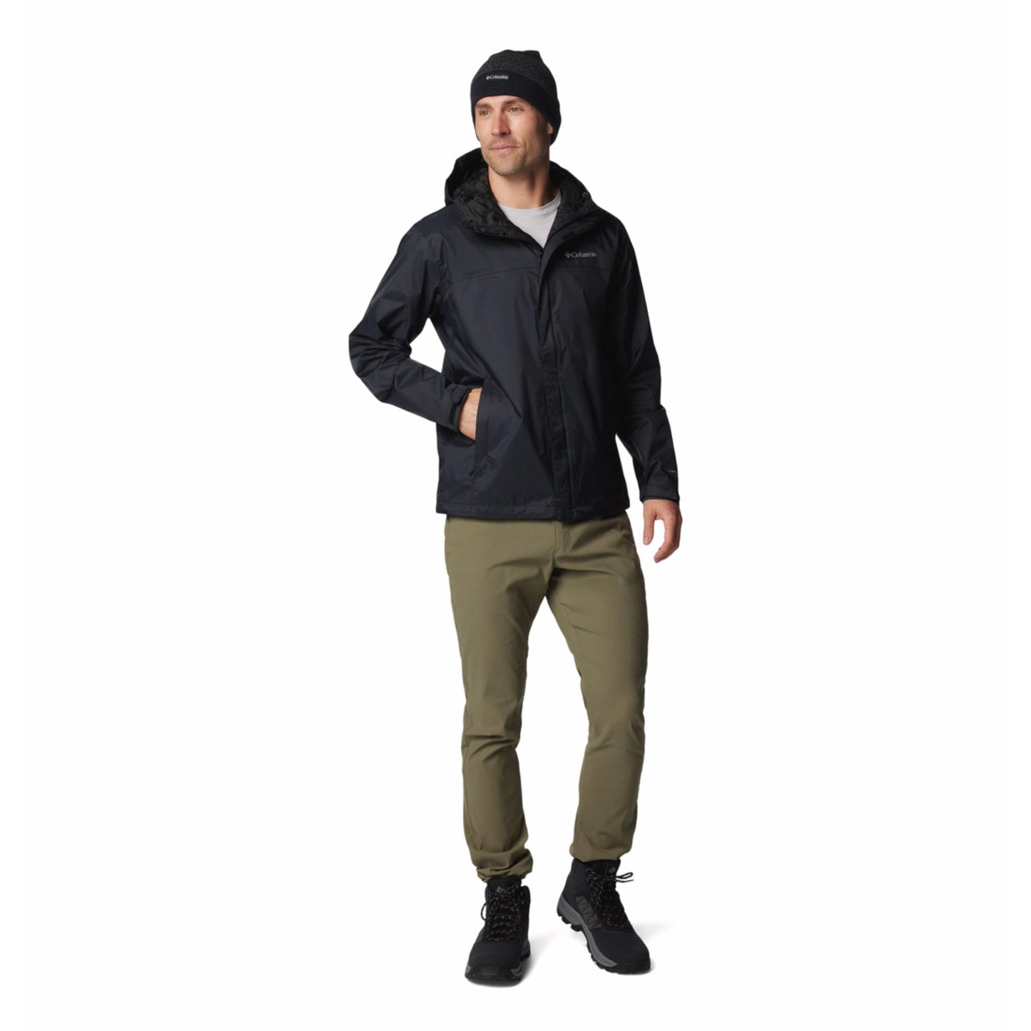 Columbia Men Black Omni-Tech Watertight II Hooded Rain Jacket (Waterproof)