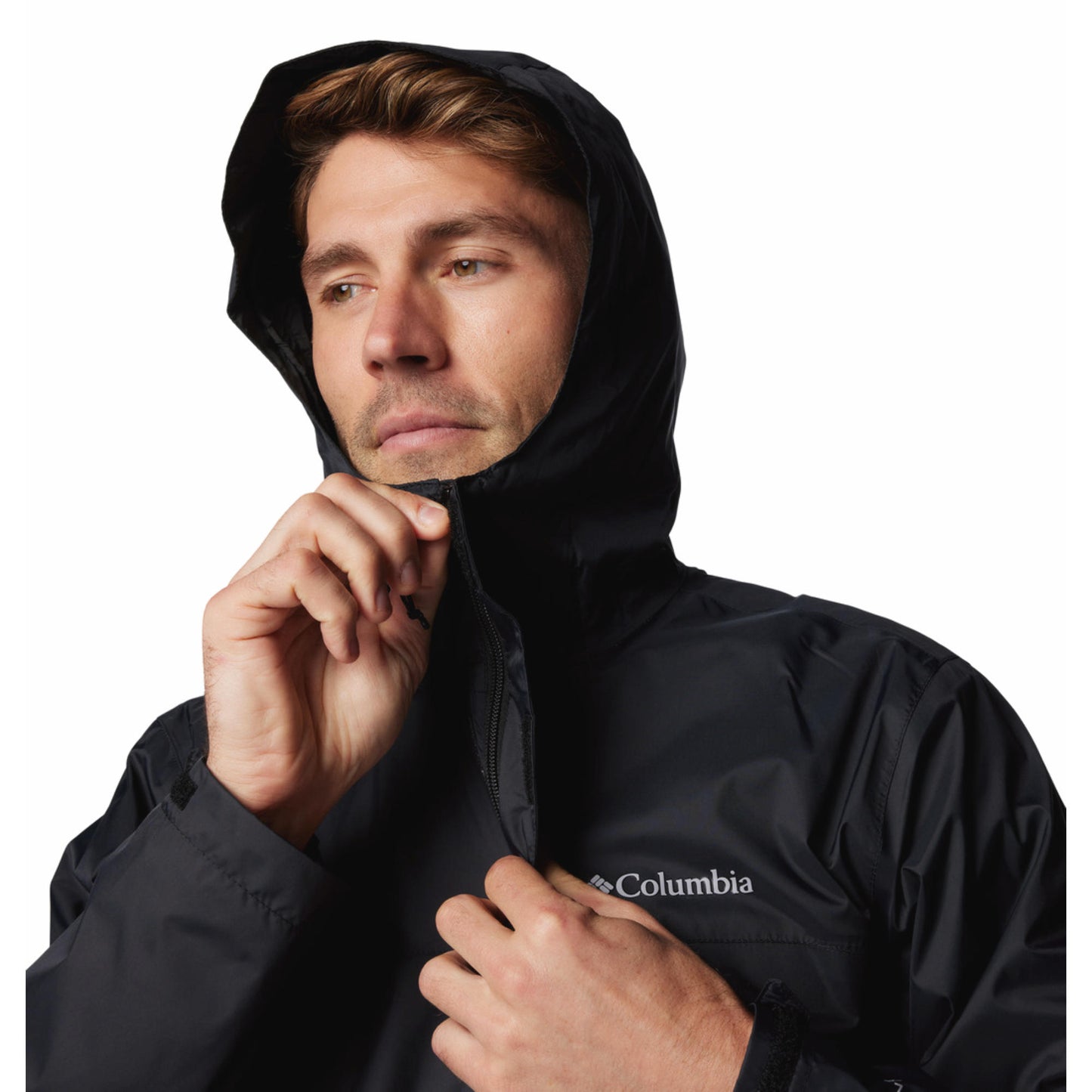 Columbia Men Black Omni-Tech Watertight II Hooded Rain Jacket (Waterproof)