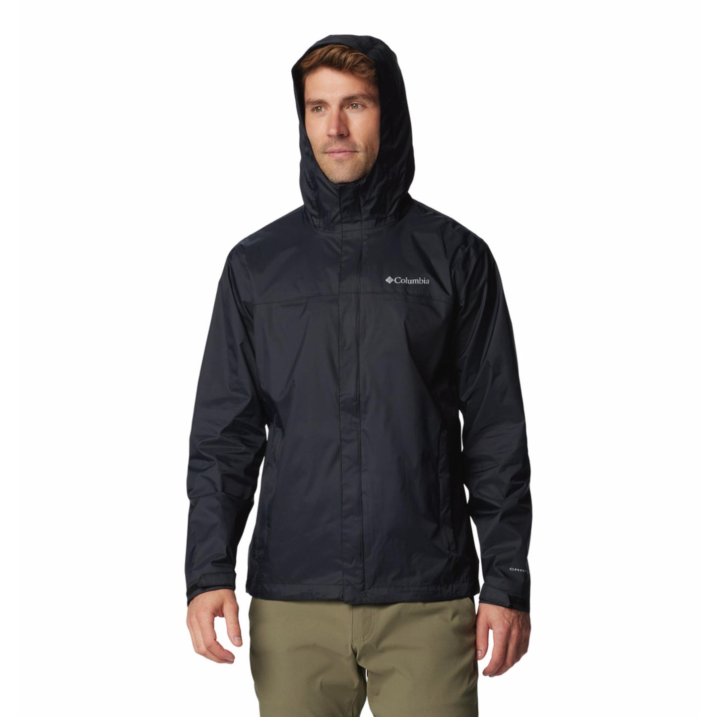 Columbia Men Black Omni-Tech Watertight II Hooded Rain Jacket (Waterproof)