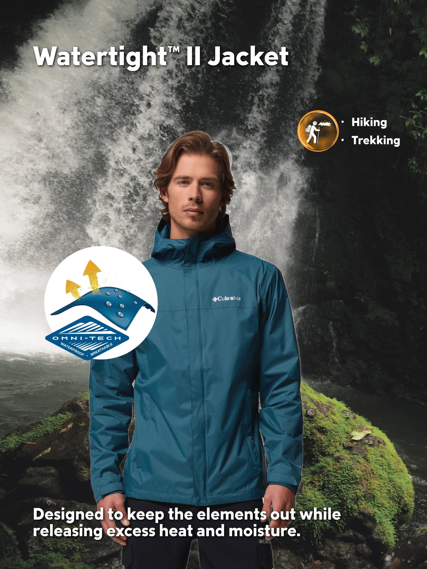 Columbia Men Blue Omni-Tech Watertight II Rain Jacket