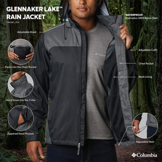Columbia Men Black Glennaker Lake Rain Jacket