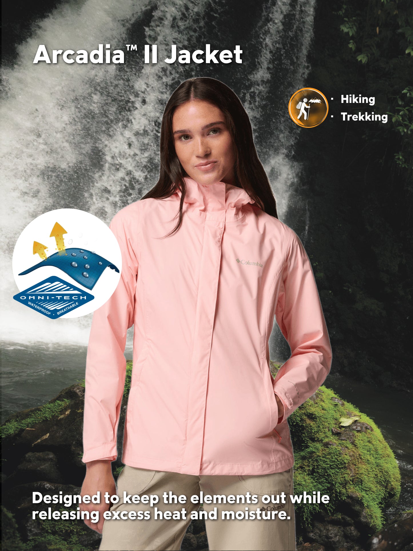 Columbia Women Pink Omni-Tech Arcadia II Rain Jacket