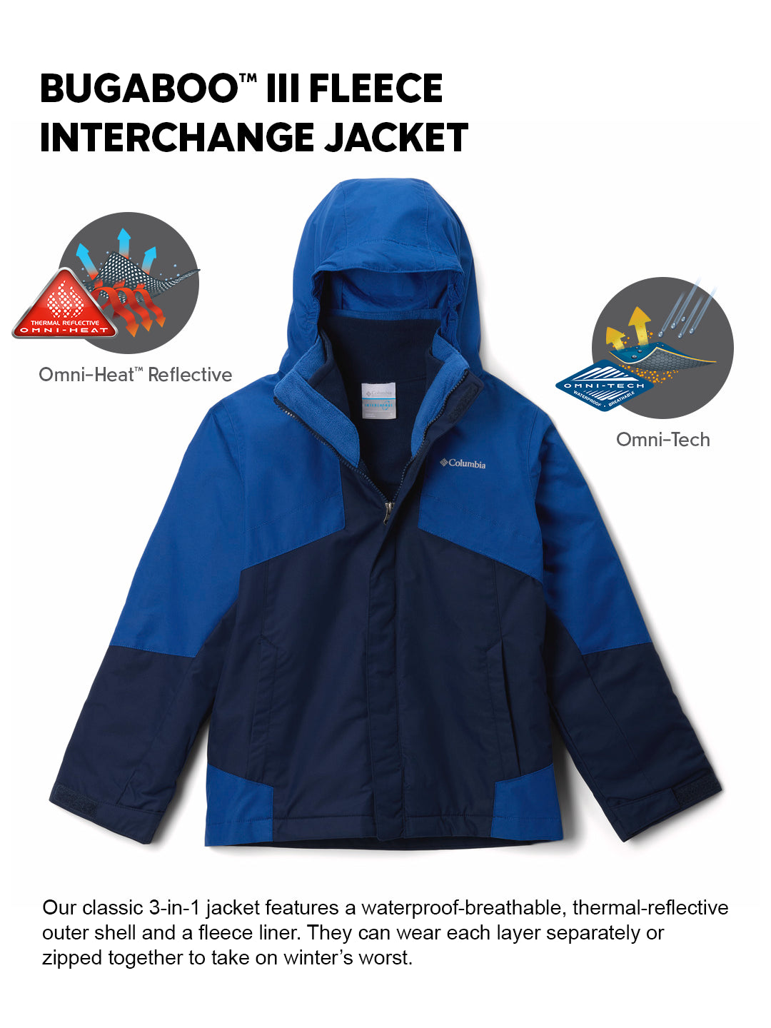 Columbia Kids Boys Navy Blue Omni-Heat Reflective Bugaboo III Fleece H – Adventuras India