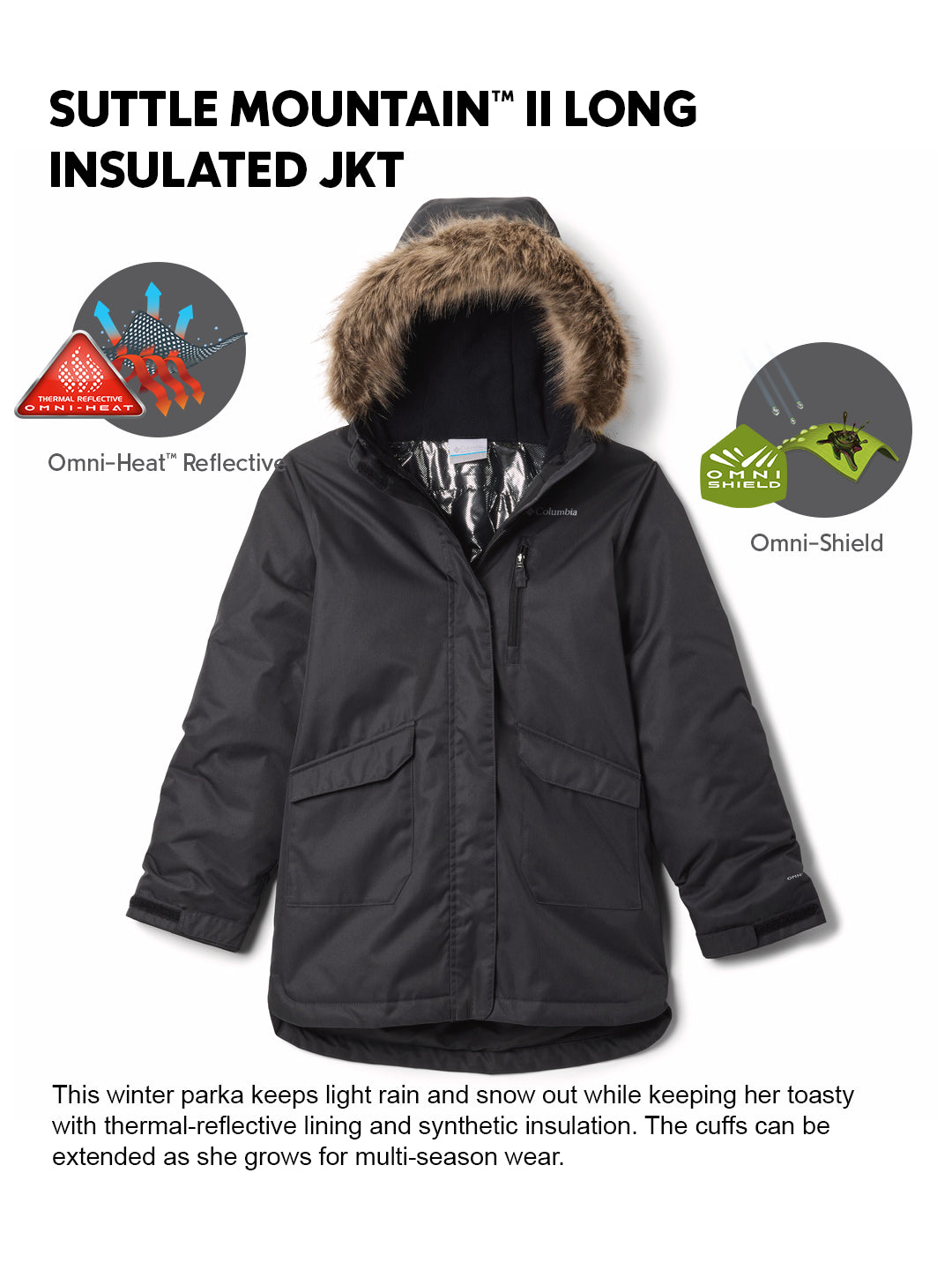 Columbia Kids Girls Black OmniHeat Reflective Suttle Mountain II