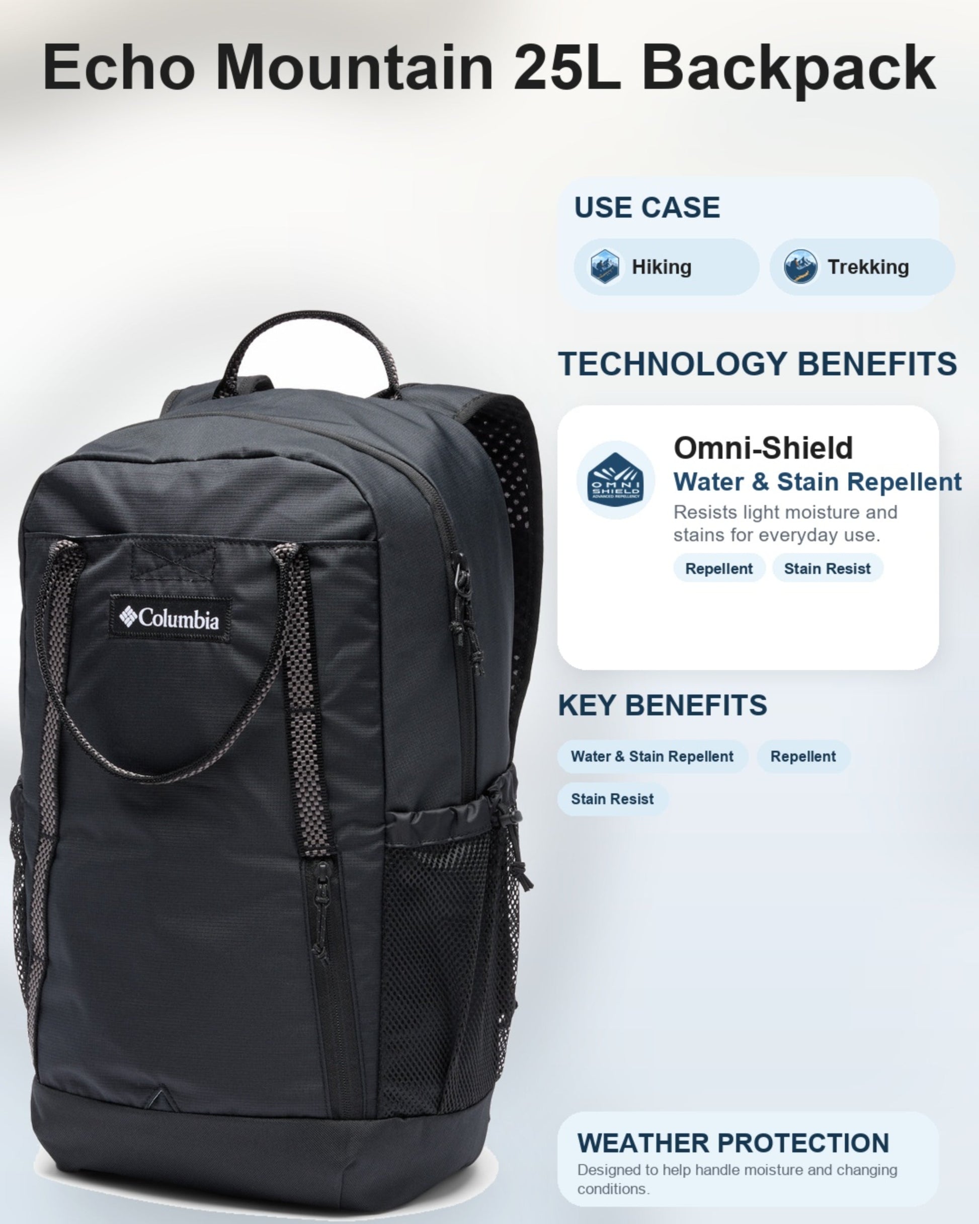 Columbia Unisex Black Omni-Shield Echo Mountain 25L Backpack